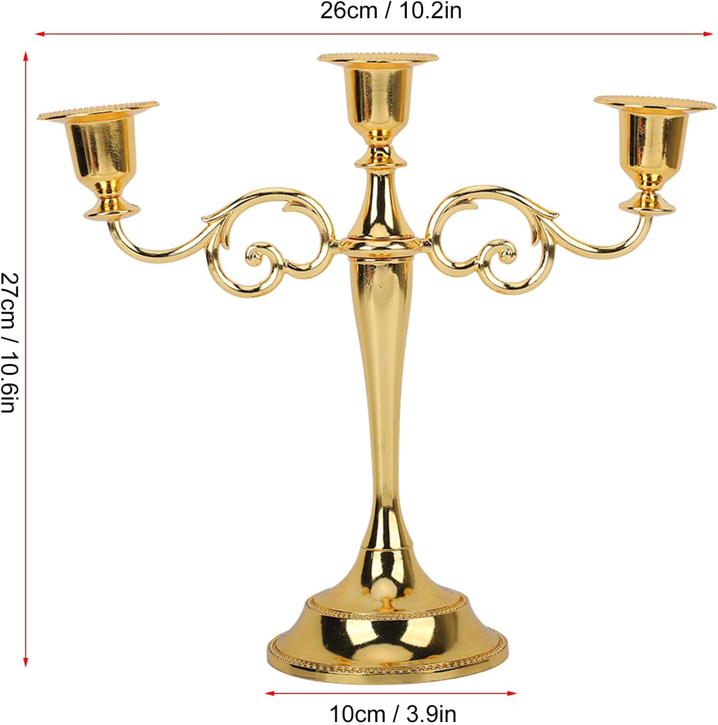 3 Arms Candelabra, Retro European Style Metal Candle Holder, Metal Vintage Candelabra Candlestick Wedding Table Decorations for Dining Table Birthday Party Christmas Home Decor (Gold) image number 1