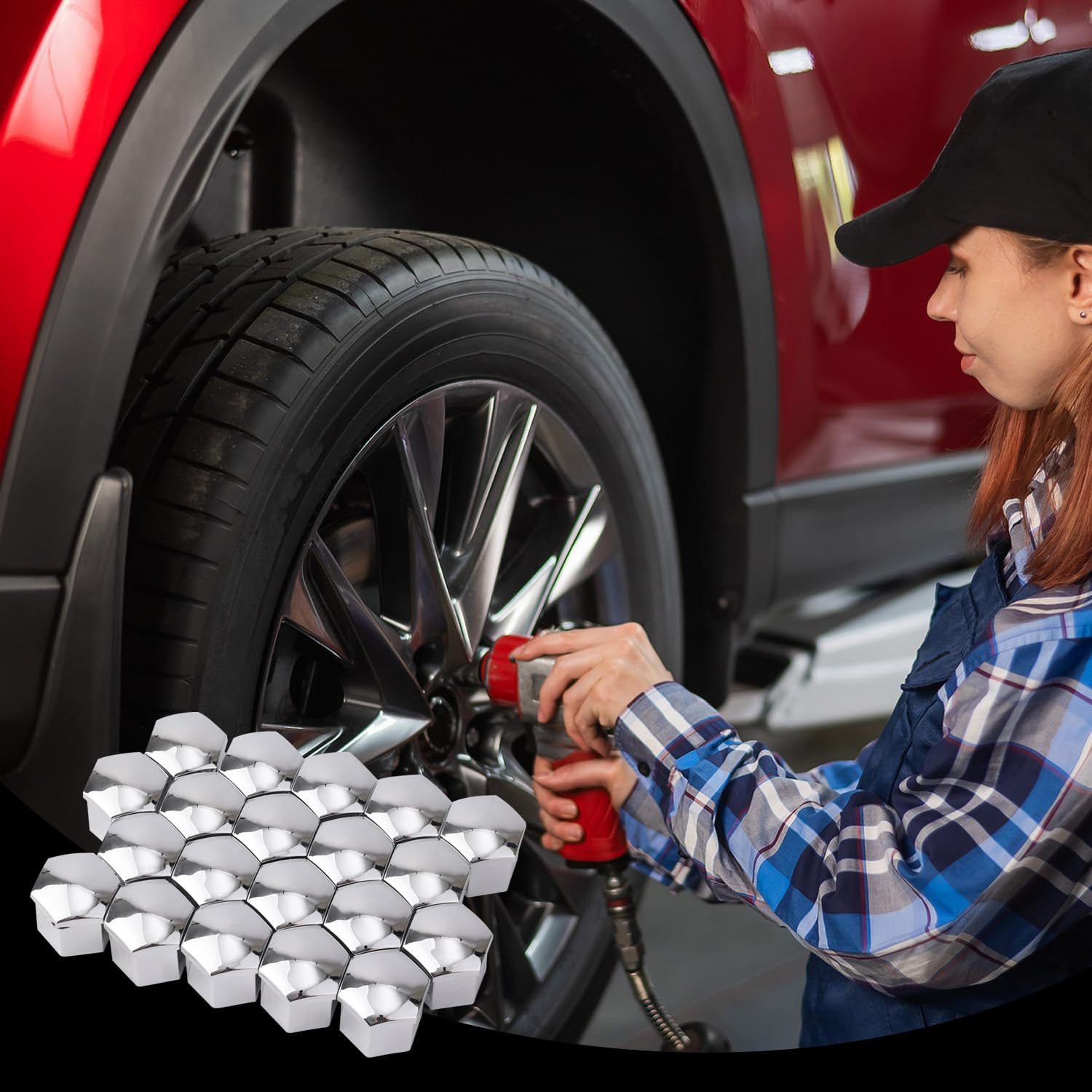 BOXOB 20Pcs Car Wheel Lug Nut Covers, 19Mm Hexagonal Nut Covers with Removal Tool Wheel Bolt Caps Automotive Exterior Accessories for Most Car (Silver)