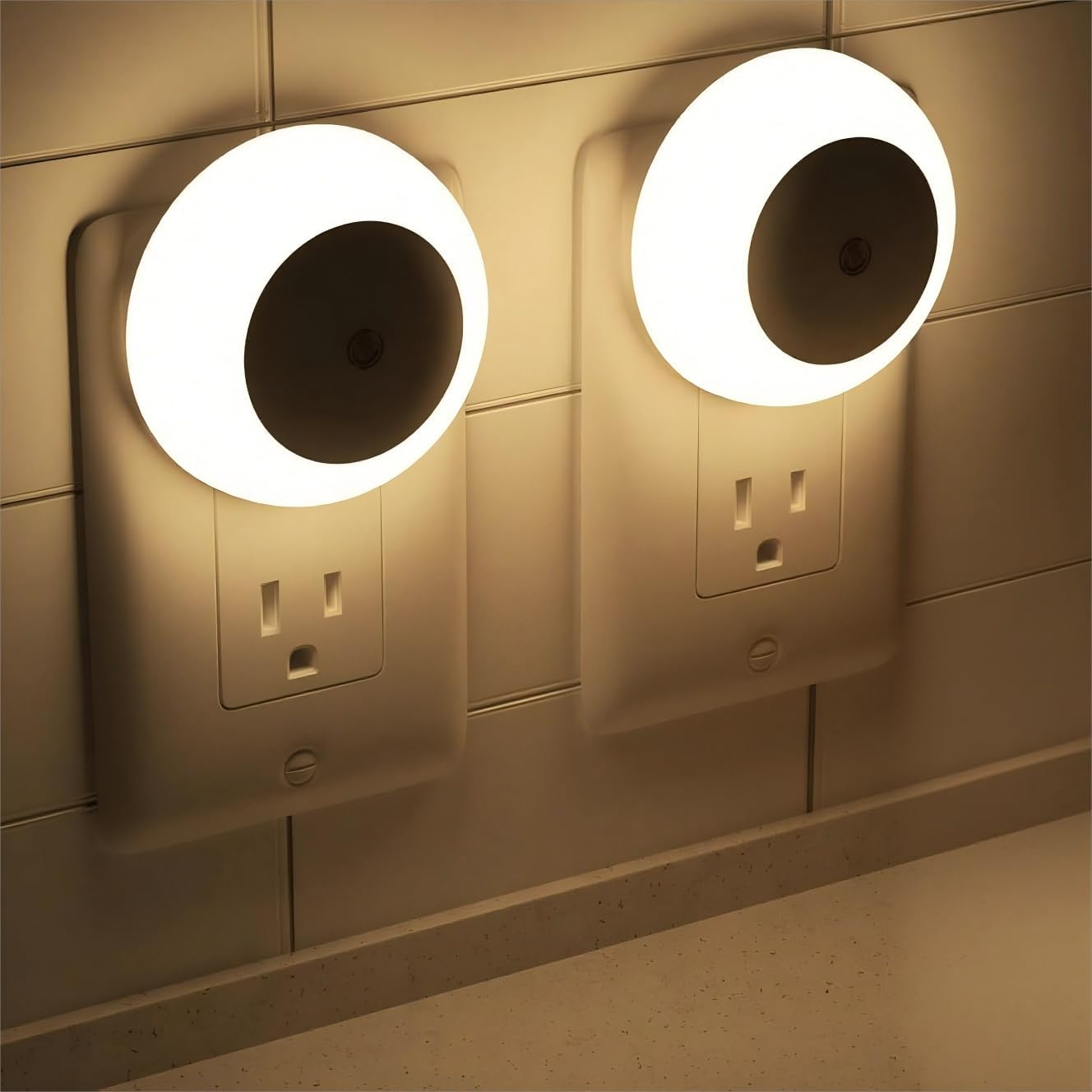 3 Pack Plug in Night Lights Wall Dusk to Dawn Sensor Warm Night Light 0.5W Nightlight for Bedroom Bathroom Hallway Kitchen AU Plug (Round)