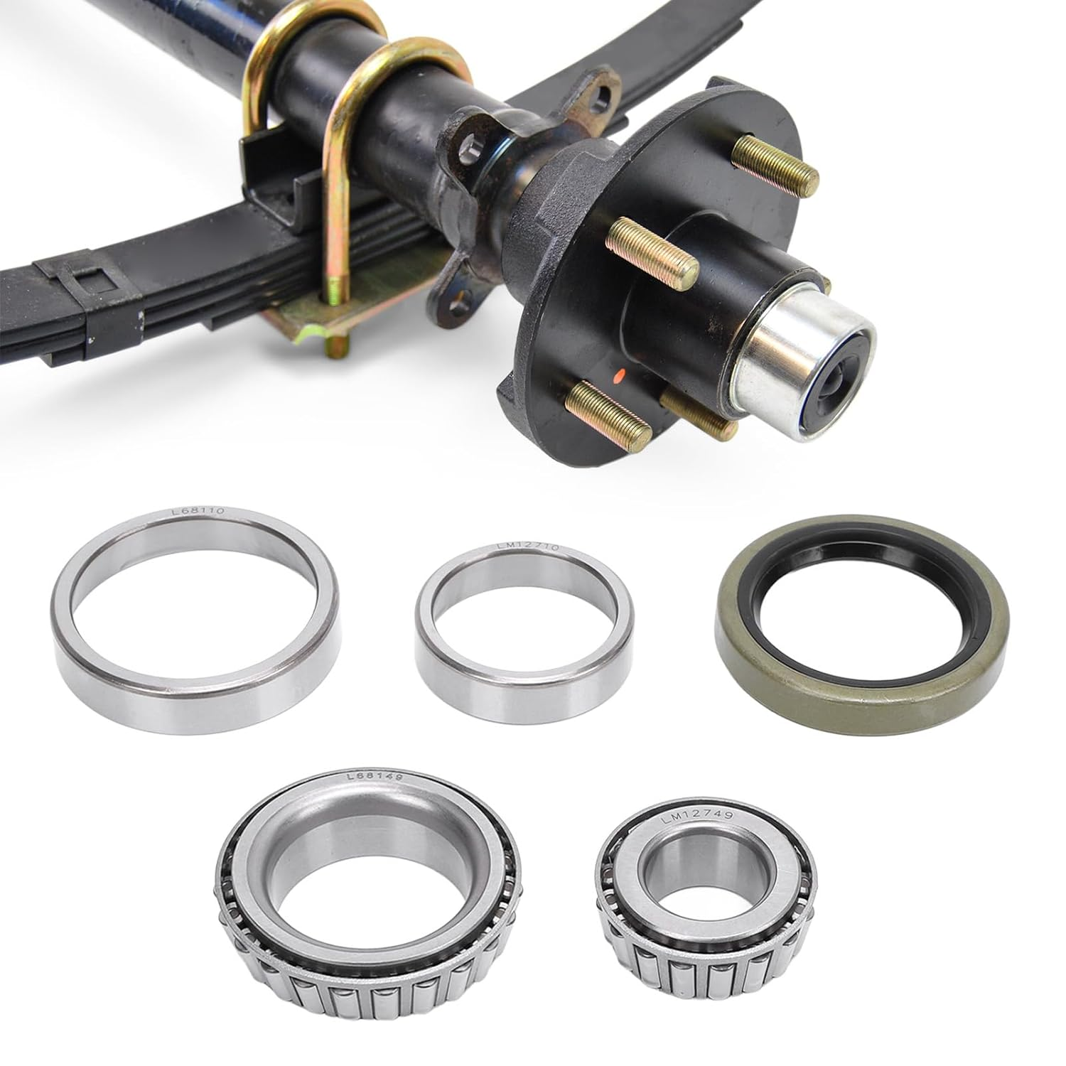 5PCS Marine Trailer Bearing Kit, Steel Alloy Boat Trailer Axle Wheel Hub Bearings Set with Seals for Boat, Efficient Axle Support, Includes LM12749, LM12710, L68149, L68110 image number 5