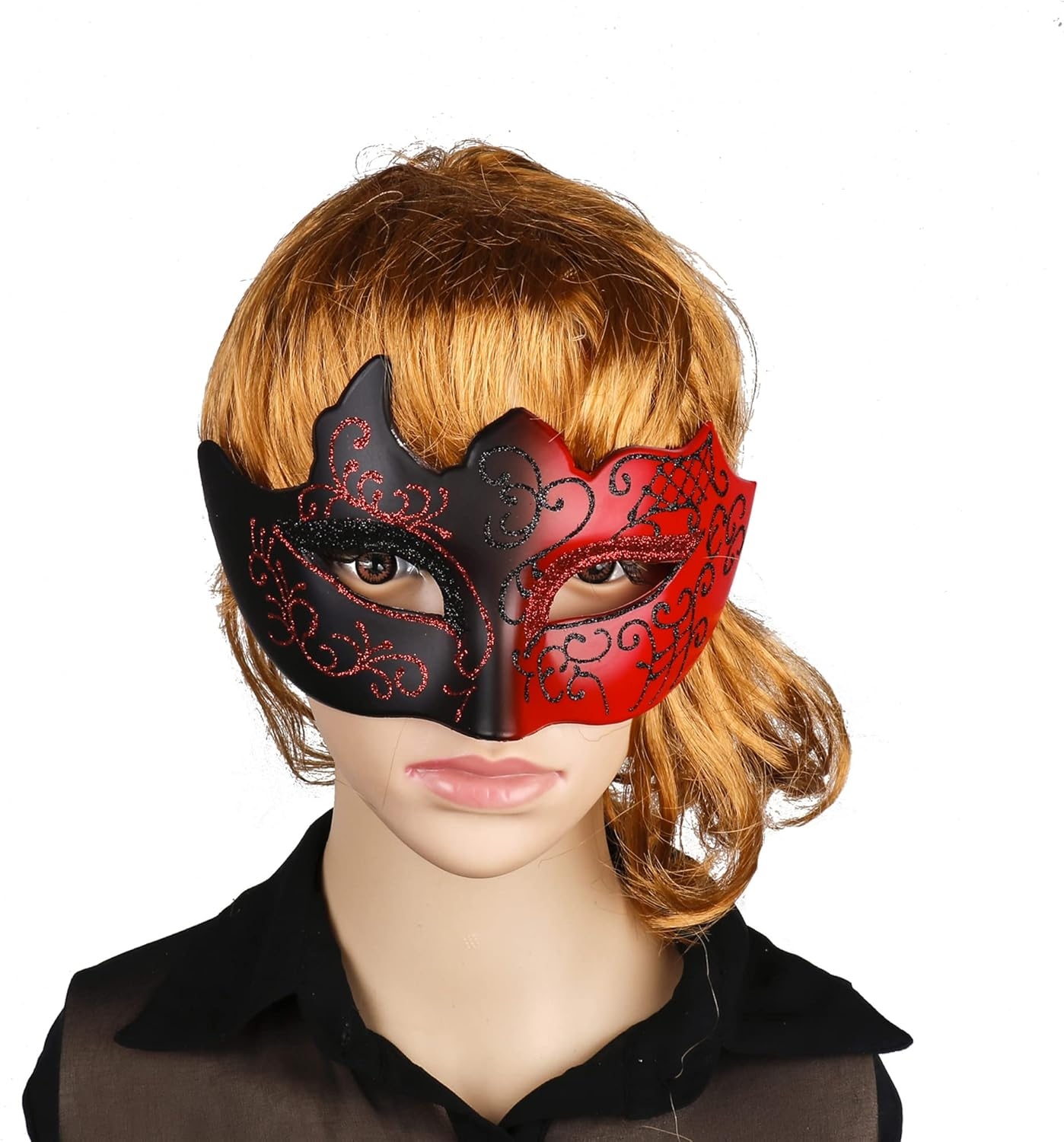 Masquerade Mask for Men Vintage Venetian Mardi Gras Halloween Christmas Party Masks (Red) - Black image number 7