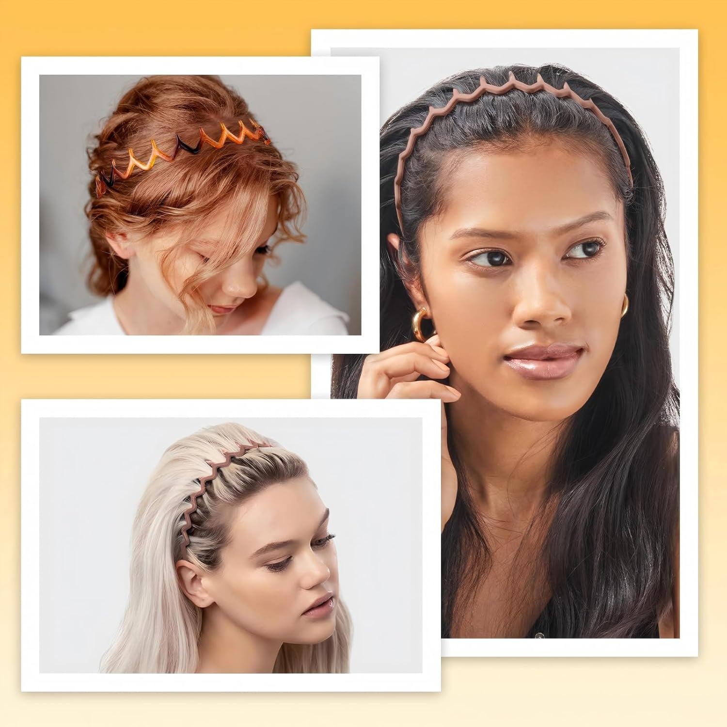 Set of 4 Zig Zag Headbands, Recycled Plastic Wavy Toothed Hair Band, Tooth Comb Hairband Wavy Zigzag Headband for Women and Men, Classic 90S Hair Hoop Accessories (Black + Brown + Khaki + Coffee) image number 1