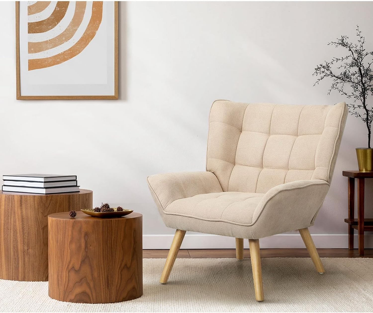 Oikiture Armchair with Fabric Metail Home Lounge Accent Chair Beige image number 4