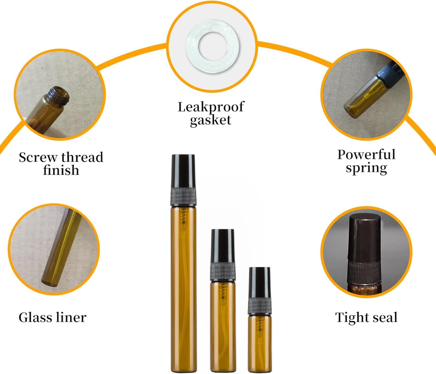 Pack of 15 Amber Perfume Atomisers Empty Spray Bottle Glass Small for Filling, Mini Pump Bags Perfume Bottle Refillable Perfume Samples for Travel 3 Ml/5 Ml/10 Ml with Pipettes Press Head image number 3
