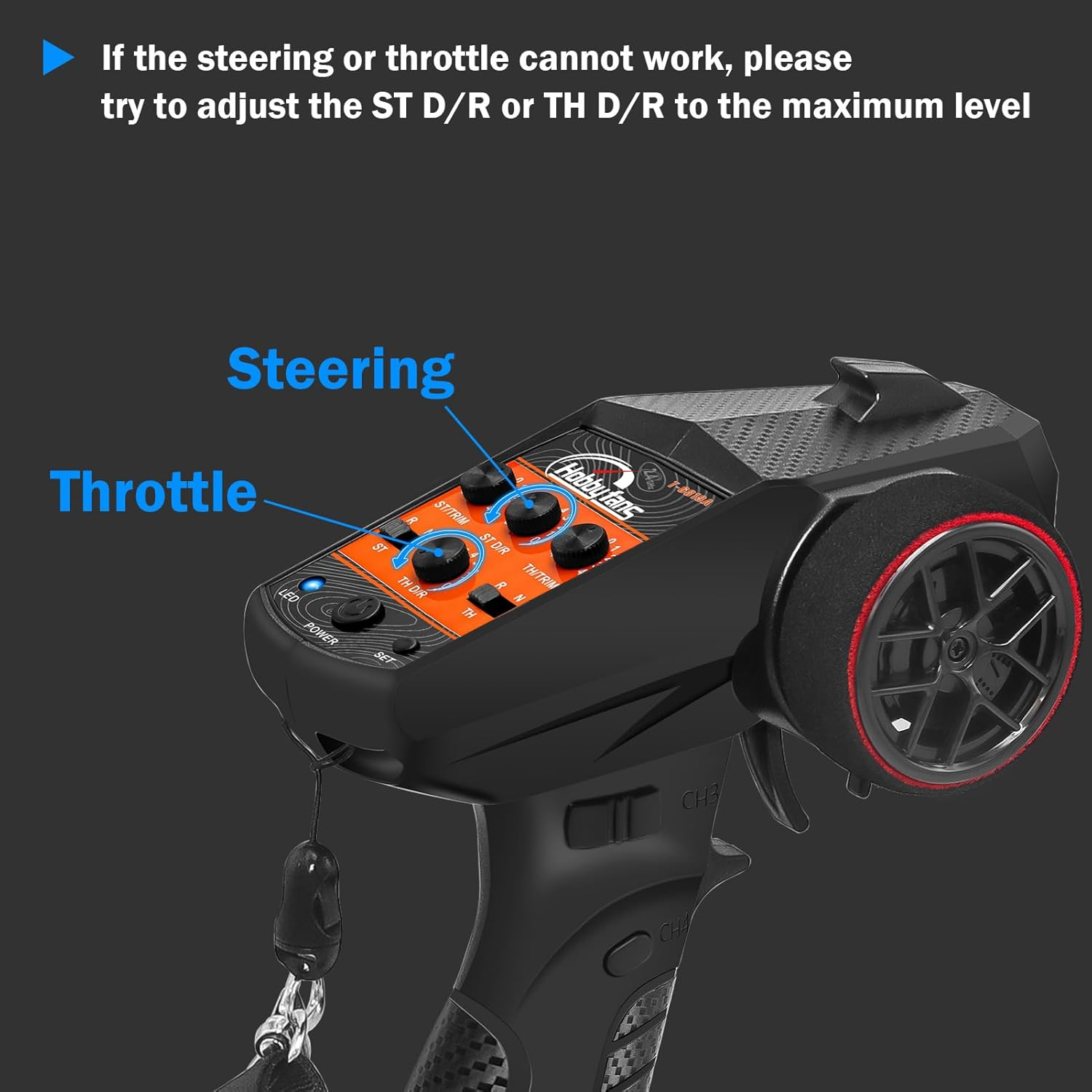 Hobby Fans RC Radio System 4CH 2.4G RC Transmitter with Receiver and Lanyard Anti-Jamming Remote Controller for RC Car Crawler Boat image number 5