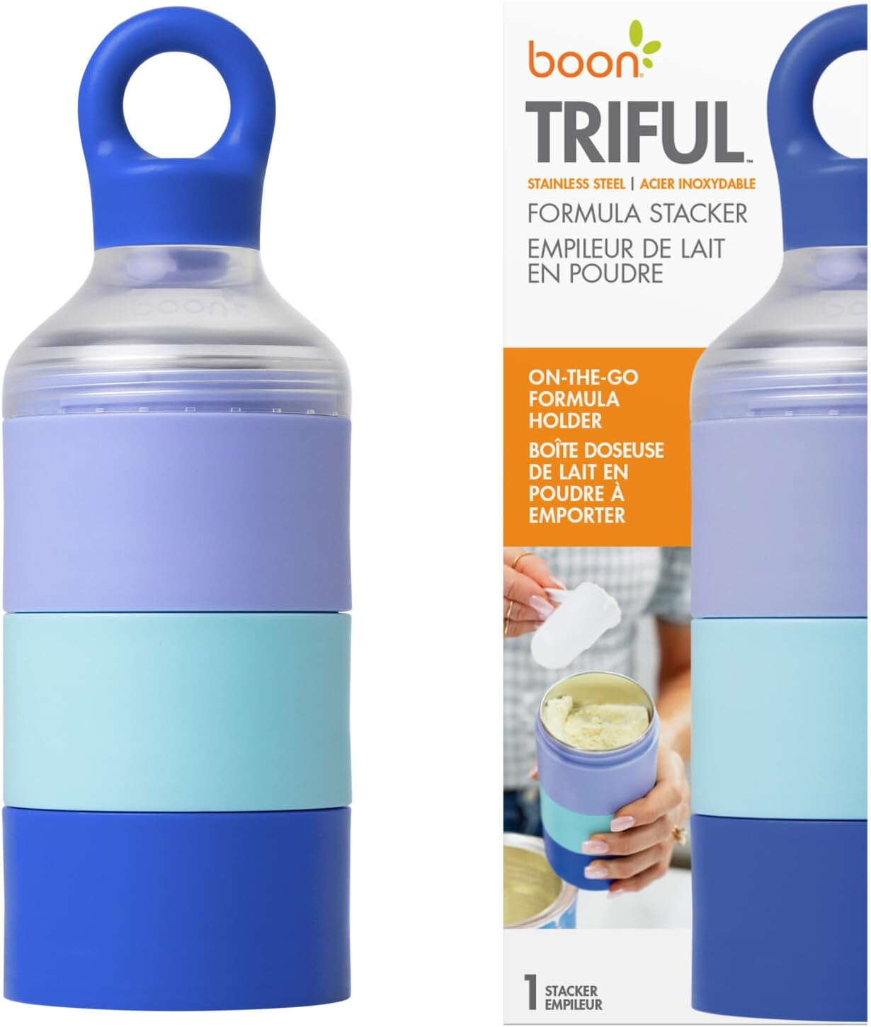 Boon TRIFUL&trade; Stainless Steel On-The-Go 3 Pod Formula Stacker Container, Blue image number 6
