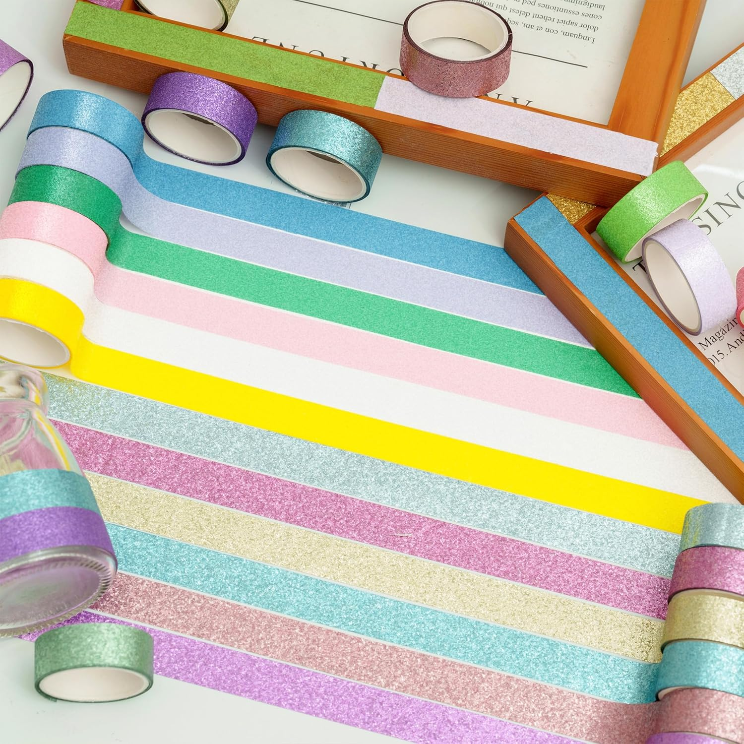 YUBBAEX 10 Colors Glitter Washi Tape Set Sparkling Masking Tape Metallic Decorative for Arts, DIY Crafts, Bullet Journal Supplies, Planners, Scrapbook, Card/Gift Wrapping (Rainbow 10 Colors)