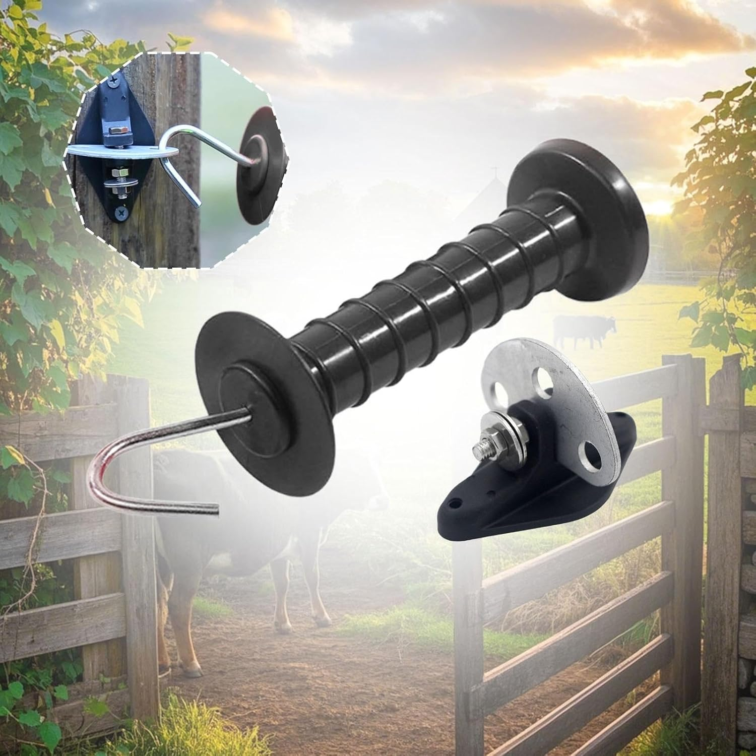 Fence Gate Handle for Electric Fences, Anchor Kit for Ranch and Farm, Black - Yellow image number 4