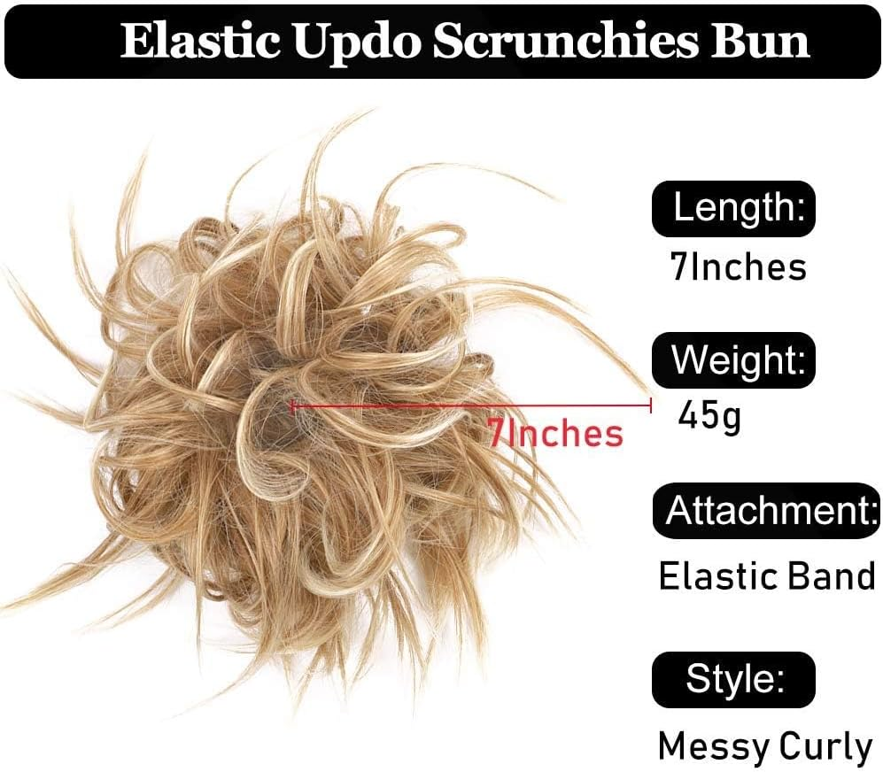 XILIYAI Tousled Updo Messy Bun Hairpiece Hair Extension Ponytail with Elastic Rubber Band Updo Ponytail Hairpiece Synthetic Hair Extensions Scrunchies Ponytail Hairpieces for Women(27T613#) - 18H613 image number 7