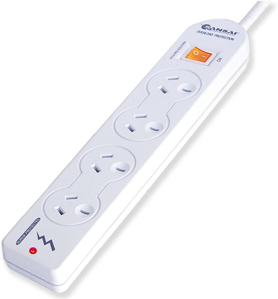 Sansai 4-Way Power Board Overload/Surge Protection/Master Switch 10A 1M Cord