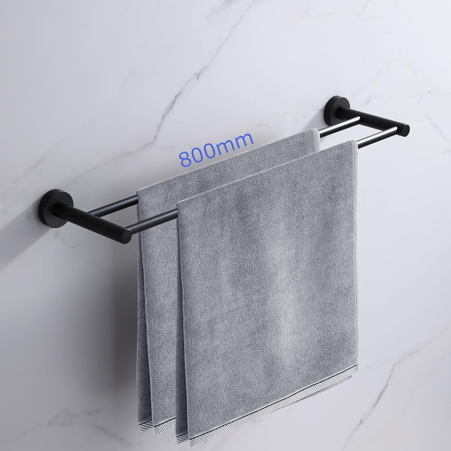 Breikuth Double Towel Rail 800Mm Black Bathroom Bath Towel Rails 304 Stainless Steel (Type 4: 800Mm Double Rails) image number 5