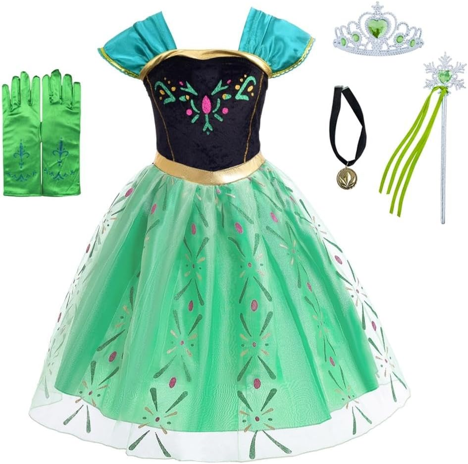 Dressy Daisy Ice Princess Coronation Green Costume Tulle Dress with Accessories for Baby Toddler Kids Girls Halloween Birthday Party Fancy Outfit