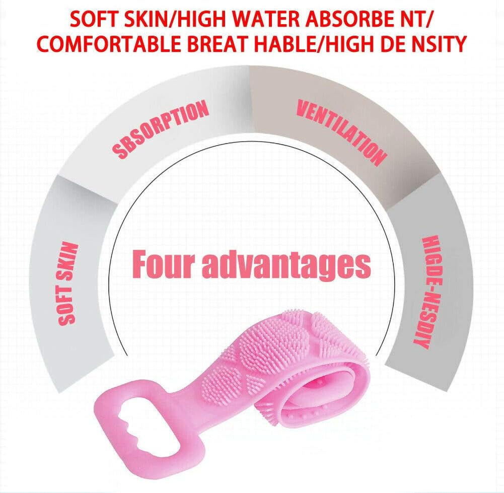 Long Bath Towel Pull Back Strap Wash Scrubber, Bath Shower Body Brush Double Side Exfoliating Belt Dead Skin Remover Tool (Pink) image number 6