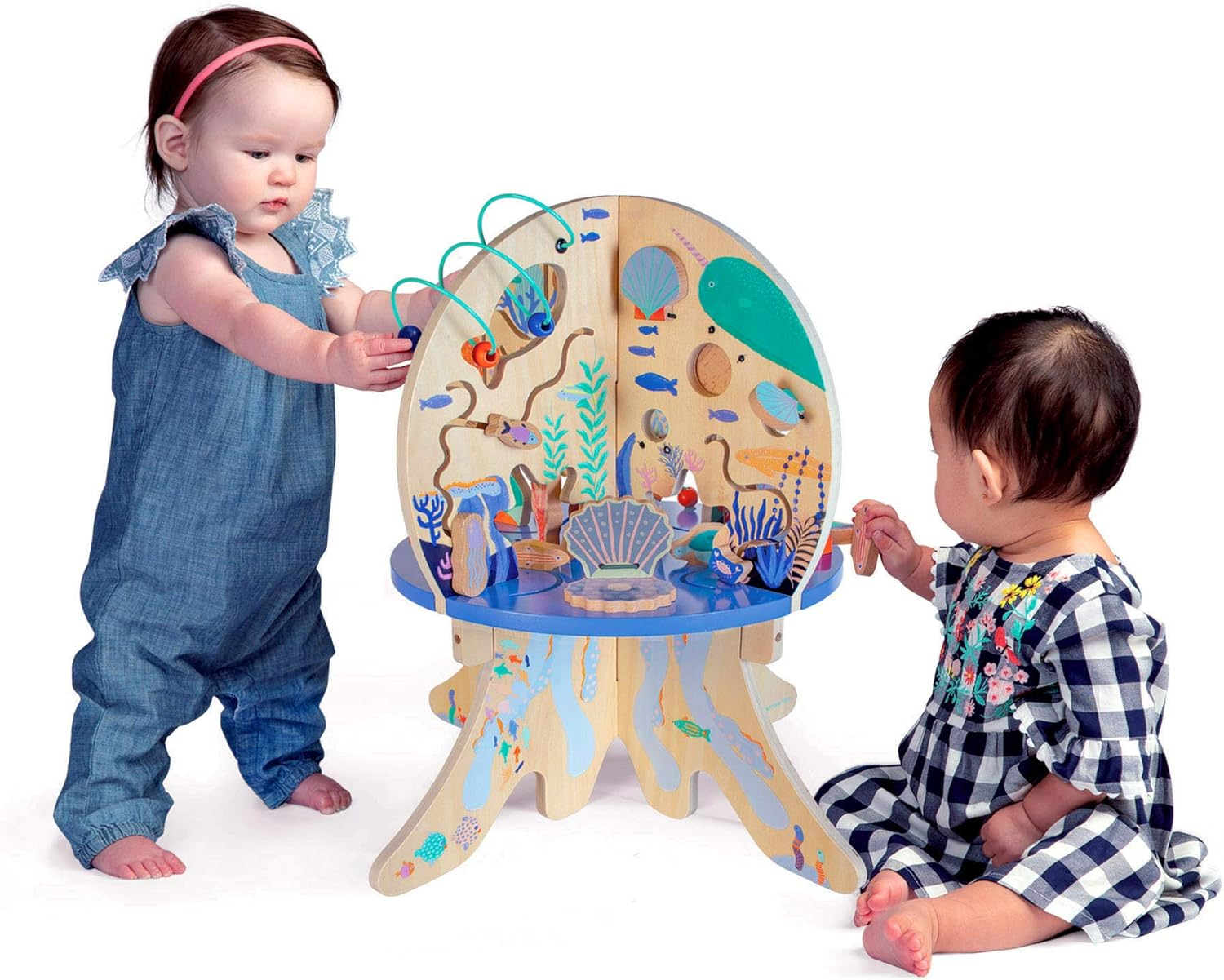 Manhattan Toy Deep Sea Adventure Wooden Toddler Activity Centre with Clacking Clams, Spinning Gears, Gliders and Bead Runs image number 3