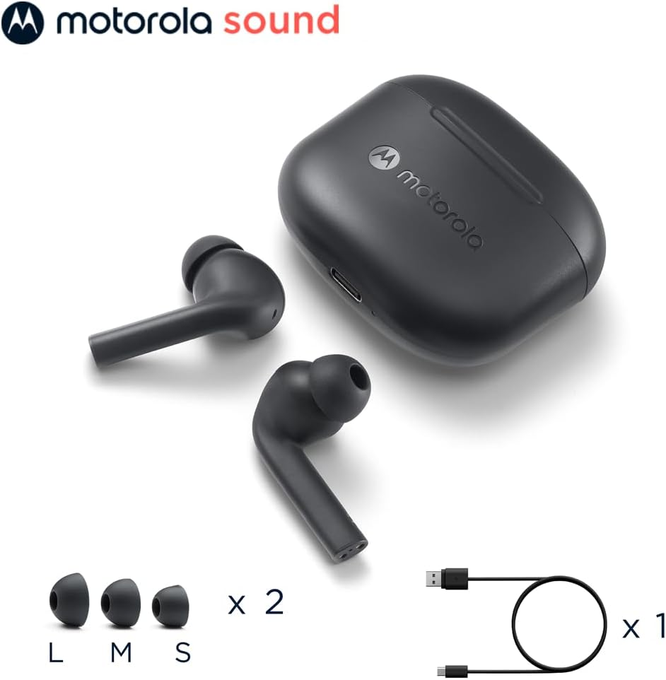 Motorola Moto Buds 065 Wireless Bluetooth Headphones - Wireless Headphones with Bluetooth 5.3 - Water-Resistant In-Ear Earphones - 15 M Wireless Range - Earbuds 17 Hours - Black image number 1
