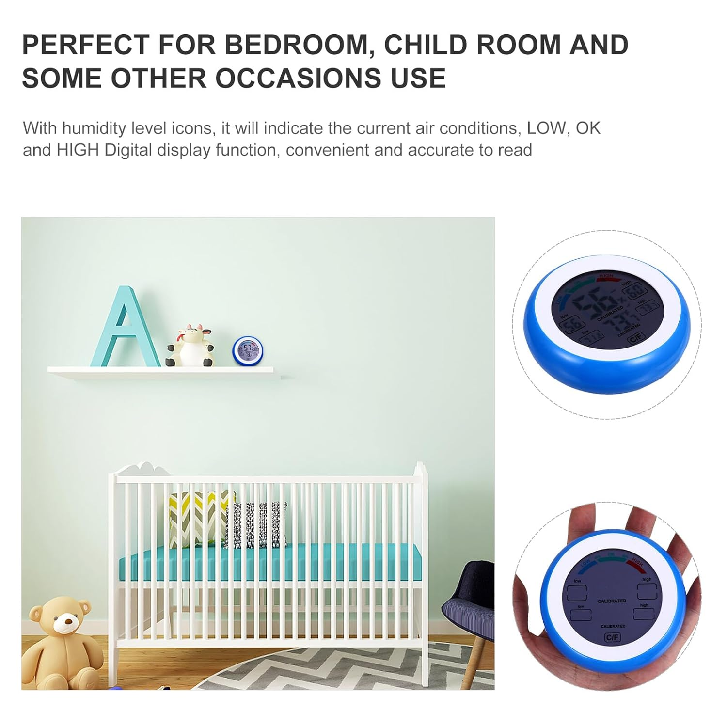 Digital Indoor Thermometer Hygrometer Touchscreen LCD round Temperature Humidity for Home Office Bedroom with Stand and Wall Mount Design