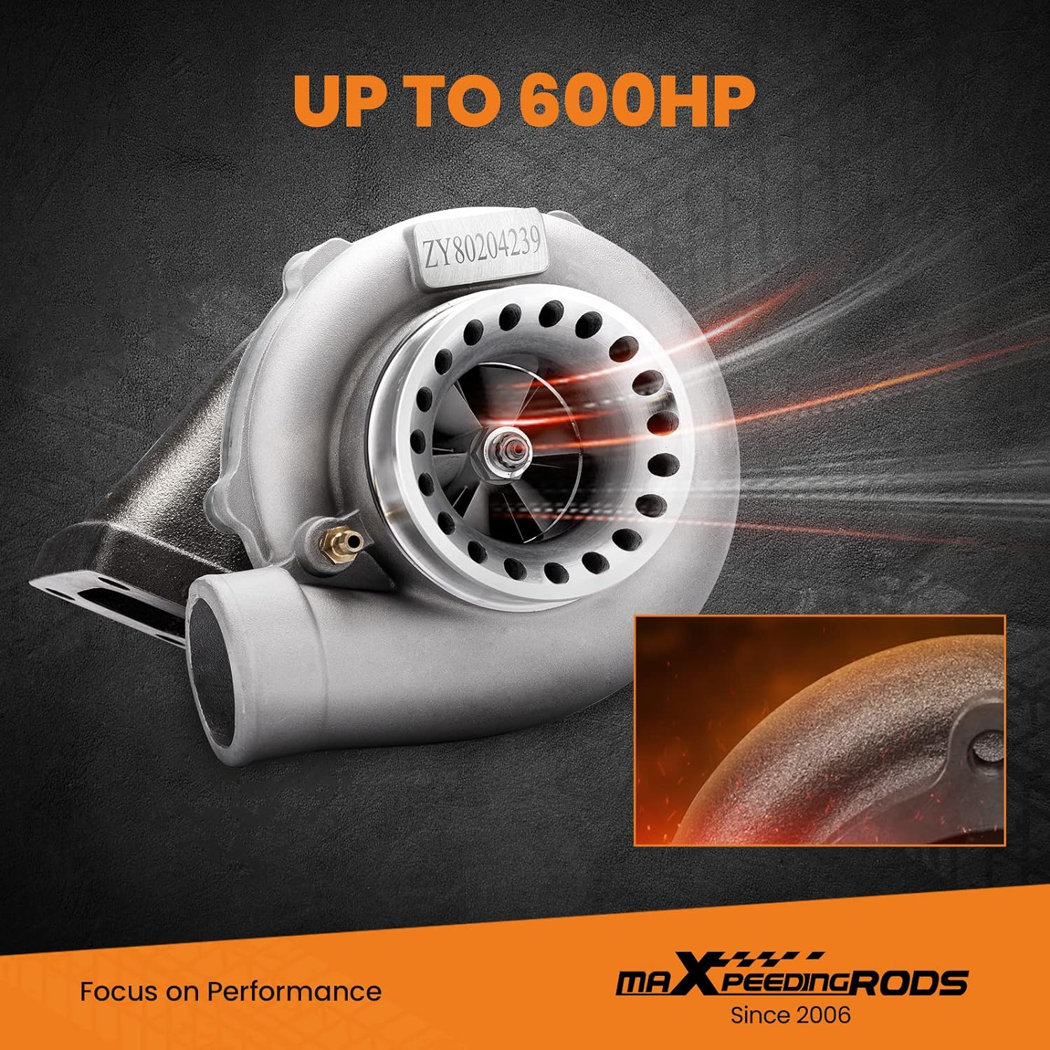 Maxpeedingrods New GT35 GT3582 Turbocharger Anti-Surge Compressor AR.70/63 600HP, Universal Turbocharger External Wastegate T3 Flange for 2.5L-6.0L Engines Water + Oil Cooled image number 2