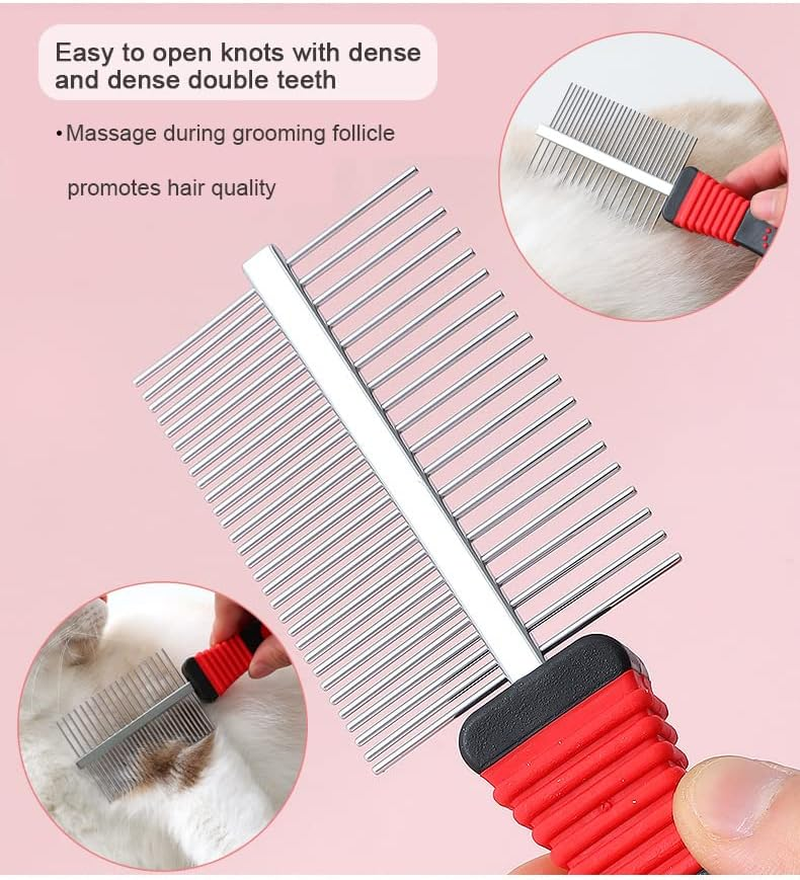 Dog Cat Comb, Dog Grooming Comb,Pet Cat Dog Grooming Brush Comb Trimmer Tool Double Sided Fur Rake Tool Pet Comb Stainless Steel round Wide Dense Teeth Metal Pet Combs
