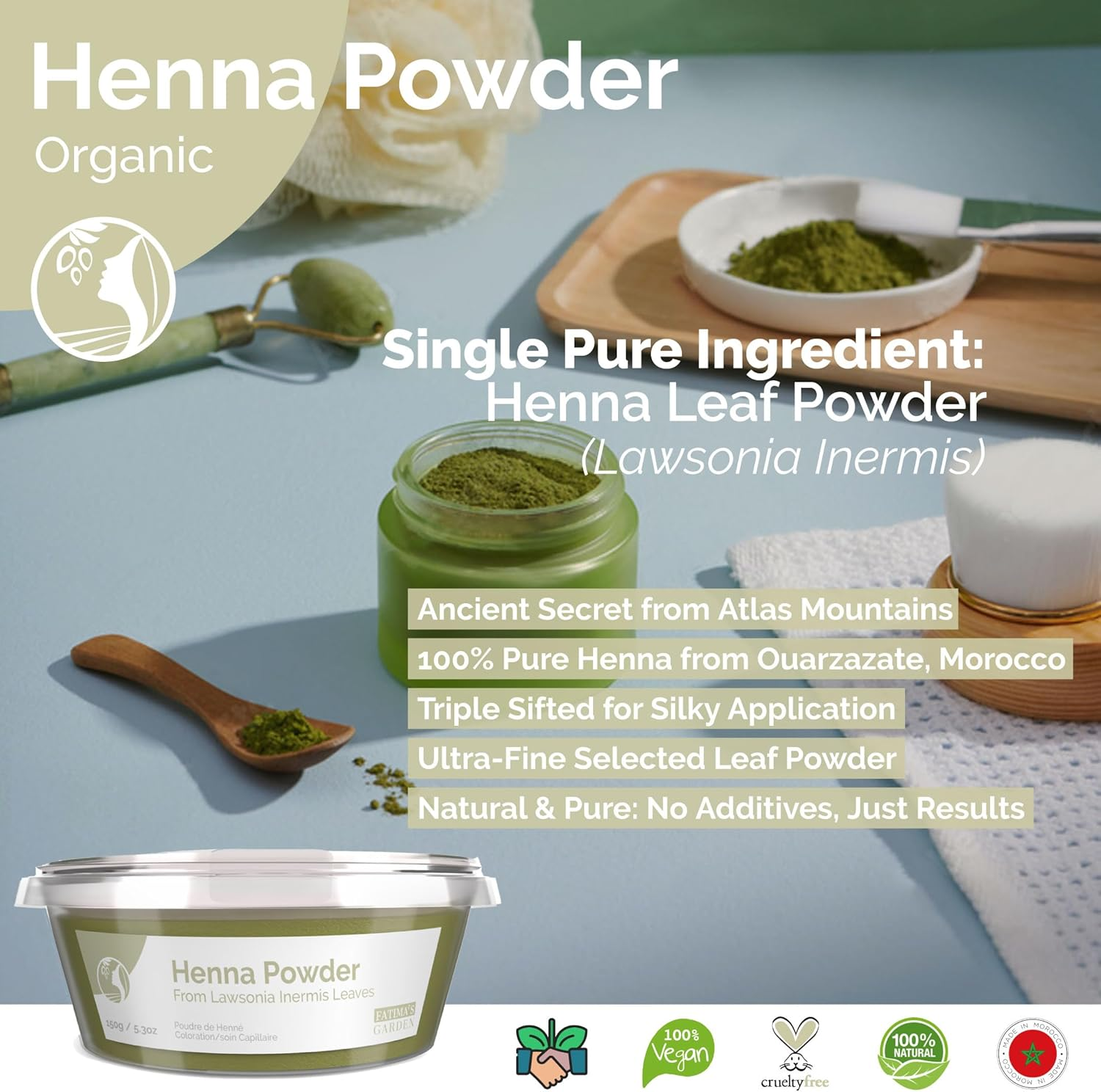Fatima'S Garden Pure Moroccan Henna Powder - 100% Natural Fine Powder Hair Dye and Treatment - 150G image number 5