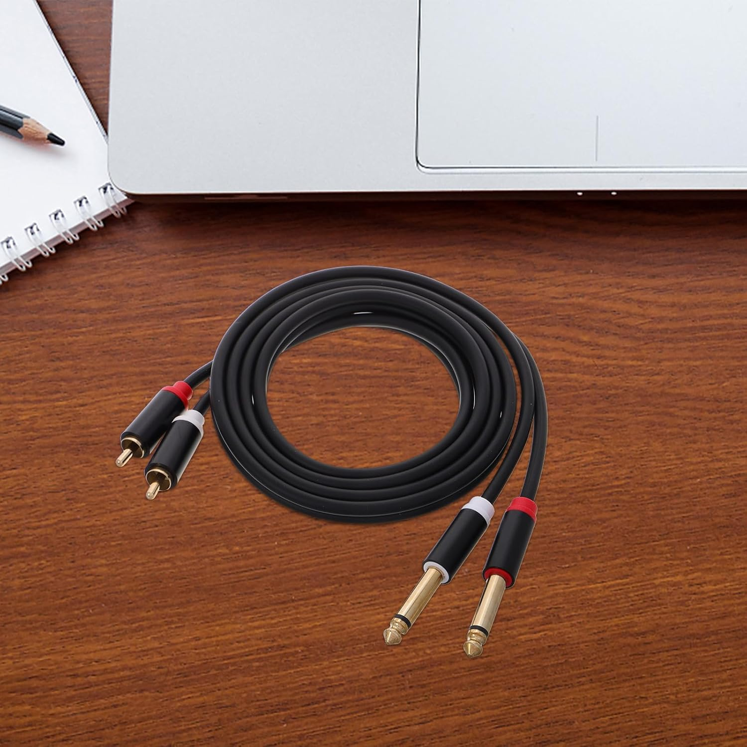 Holibanna Stereo Audio Connection Cable Gold Plated Dual RCA to 6.35Mm TRS Cable Aluminum Alloy Shell for Instrument Home Studio Use image number 2