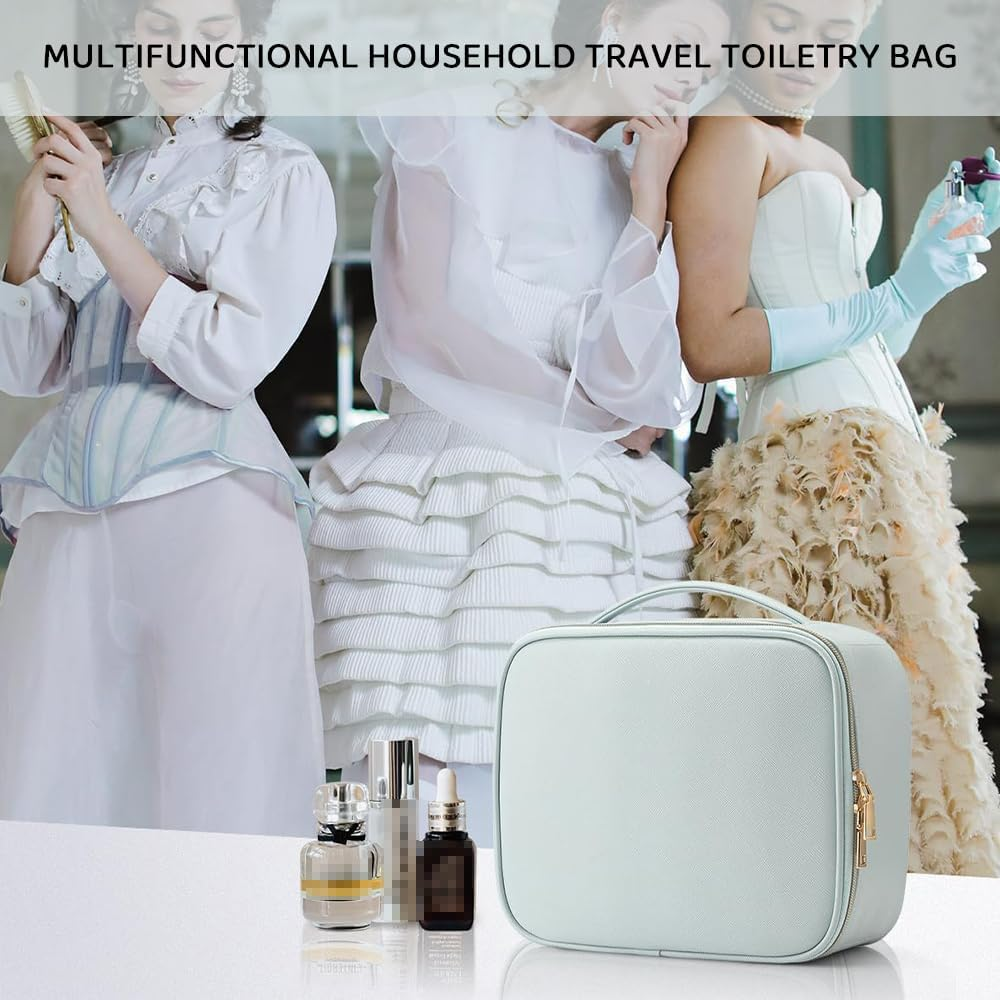 HYAVIA Travel Cosmetic Makeup Bag, PU Leather Large Storage Case with Multi-Compartments & Dividers for Brushes, Toiletries, Jewelry &ndash; Organizer with Handle image number 2