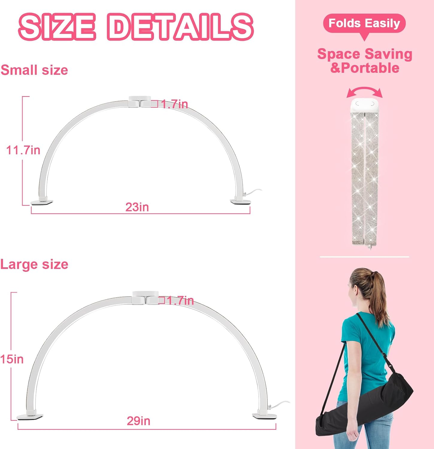 JIUYONG Upgraded Half Moon Light with Phone Holder, 29In Foldable Half Moon Light for Nail Desk, Nail Table Lamp with Stepless Dimming & Color Temperature (Large-29In) image number 3