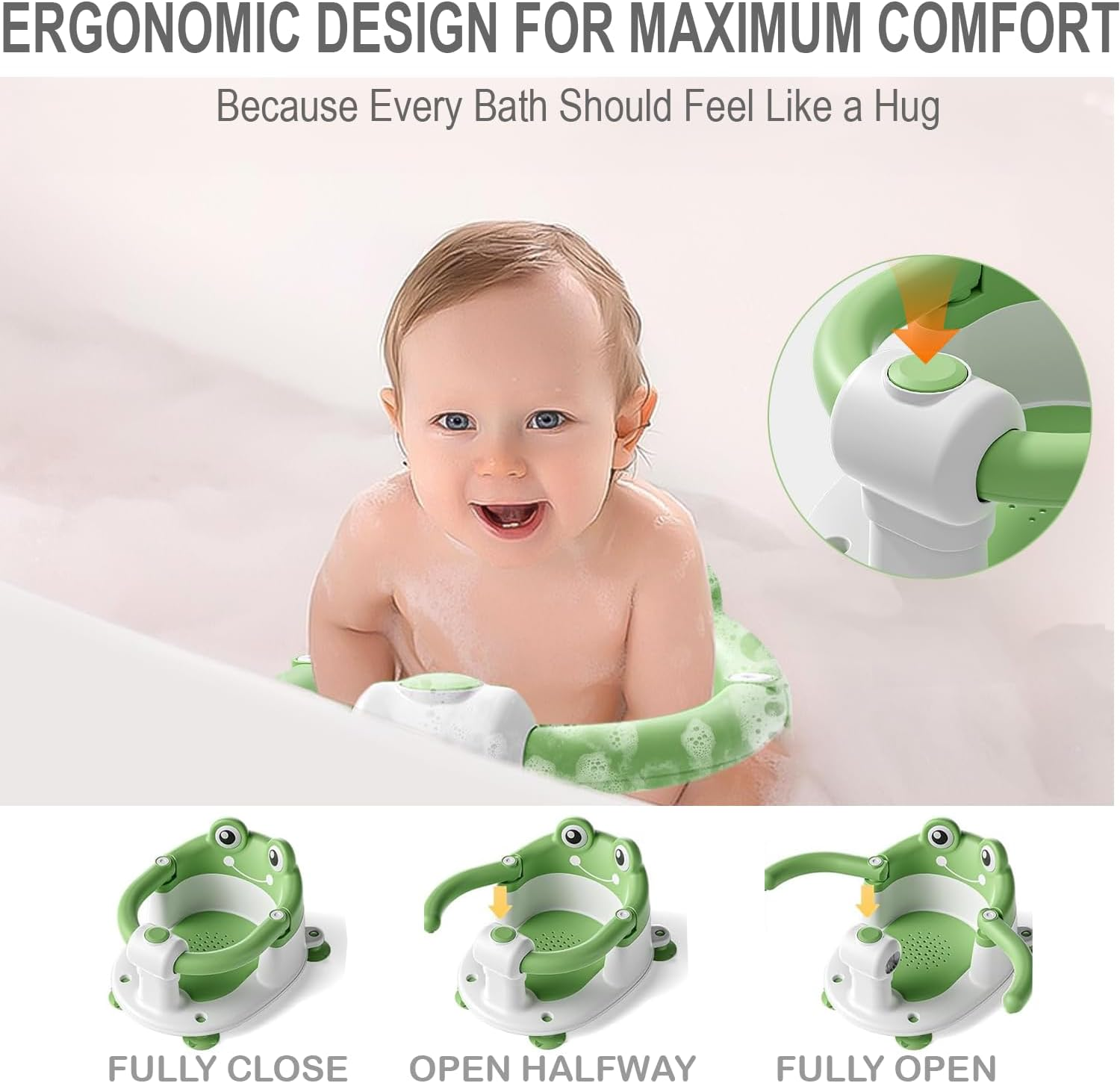 Baby Bath Seat for Babies 6 Months & Up, Non-Slip Toddler Bath Seats for Babies Sitting Up, Safe Infant & Newborn Bathtub Chair with 4 Suction Cups & Soft Cushion for Shower (Green) image number 1