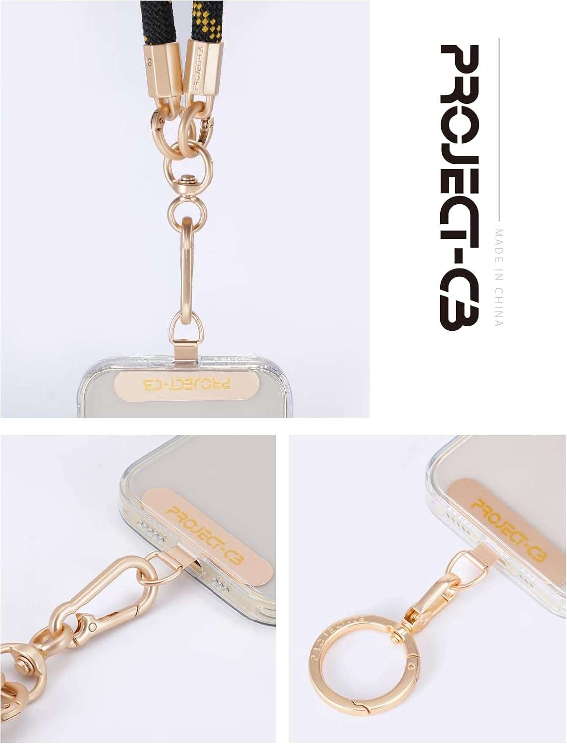 Project-Cb Phone Tether Tab &times;1,Spring Ring &times;1,Metal Patch,Universal Phone Lanyard Patch without Adhesive,Phone Strap Replacement Part for Cell Phone (Gold) - Gold image number 1