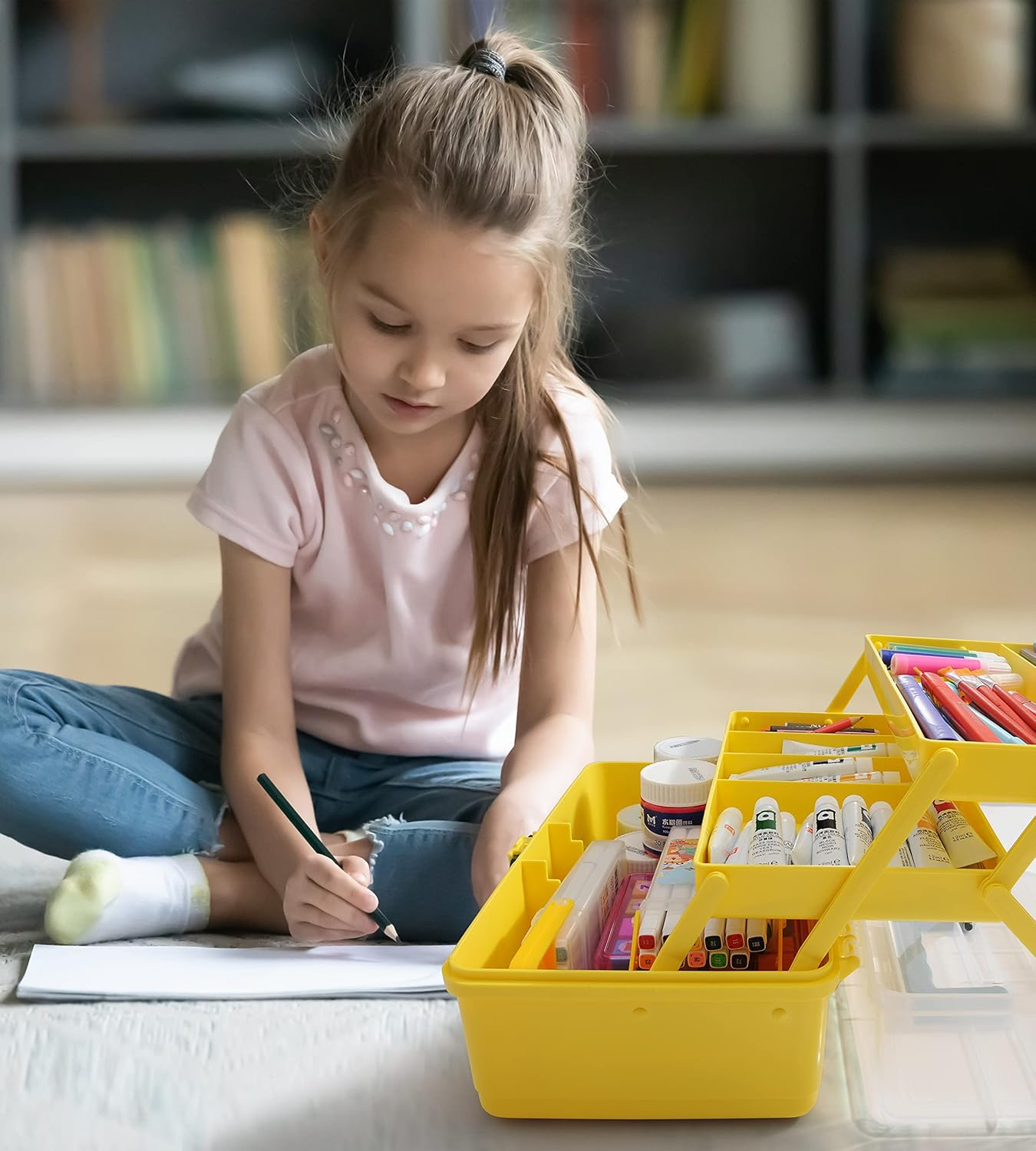 3 Layers Plastic Portable Storage Box, Multipurpose Organizer and Storage Case for Art Craft and Cosmetic, Portable Handled Storage Box for Home, School, Office, First Aids (Yellow) image number 3