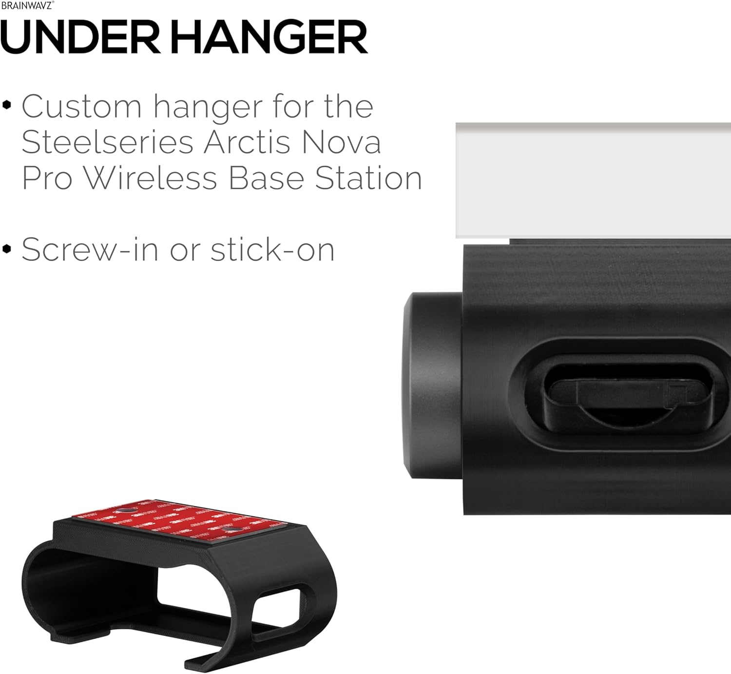 Under Desk Mount for Steelseries Arctis Nova Pro Wireless Base Station &ndash; Secure Fit, Easy Install with Screws or VHB Tape &ndash; Clean, Organized Gaming Setup &ndash; by Brainwavz (UM01) image number 3