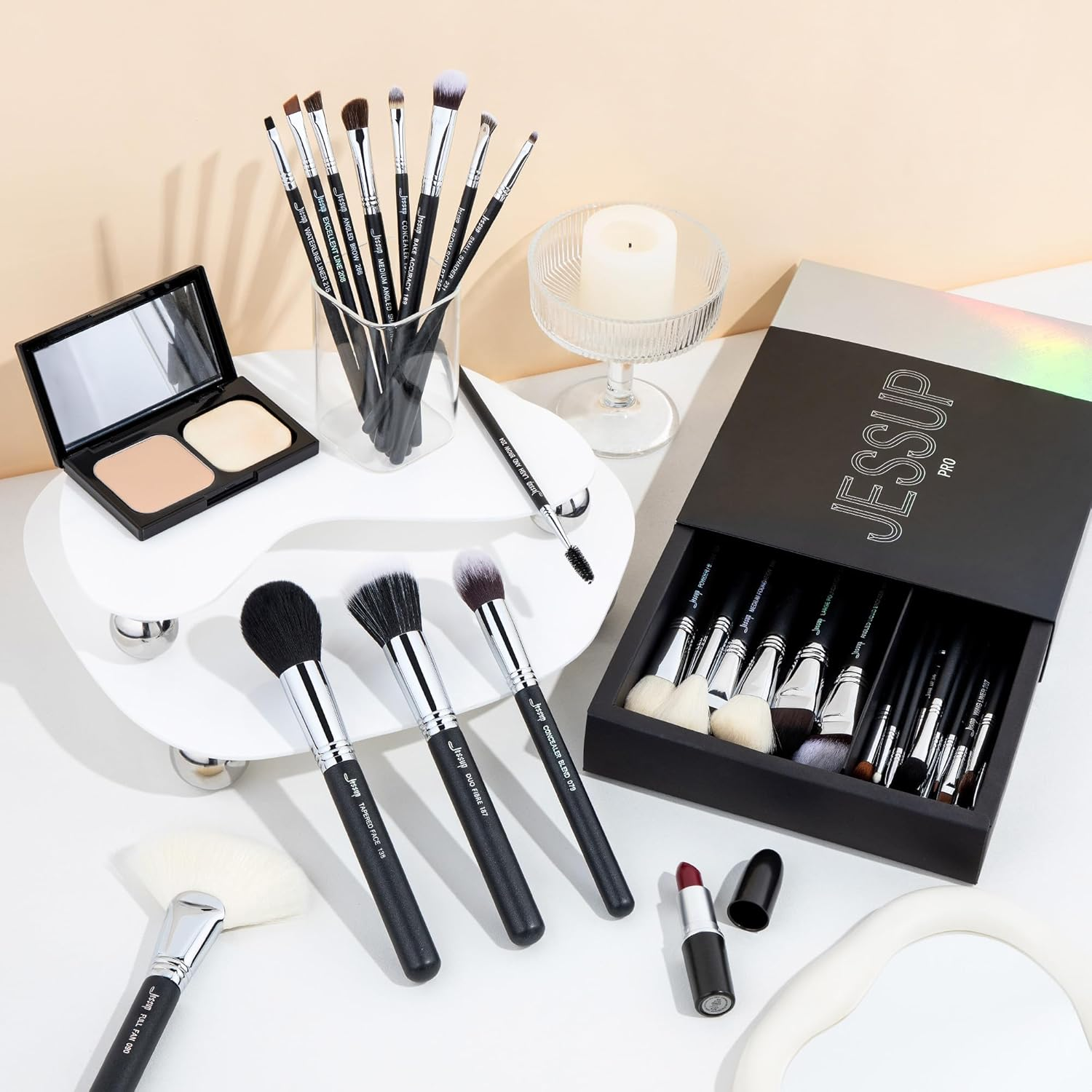 Jessup Makeup Brushes Set Professional 35Pcs Premium Synthetic Labeled Make up Brush for Foundation Eyeshadow Concealer Contour Eyeliner Blush Powder and Eyebrow, Cruelty-Free, Black T342 image number 2