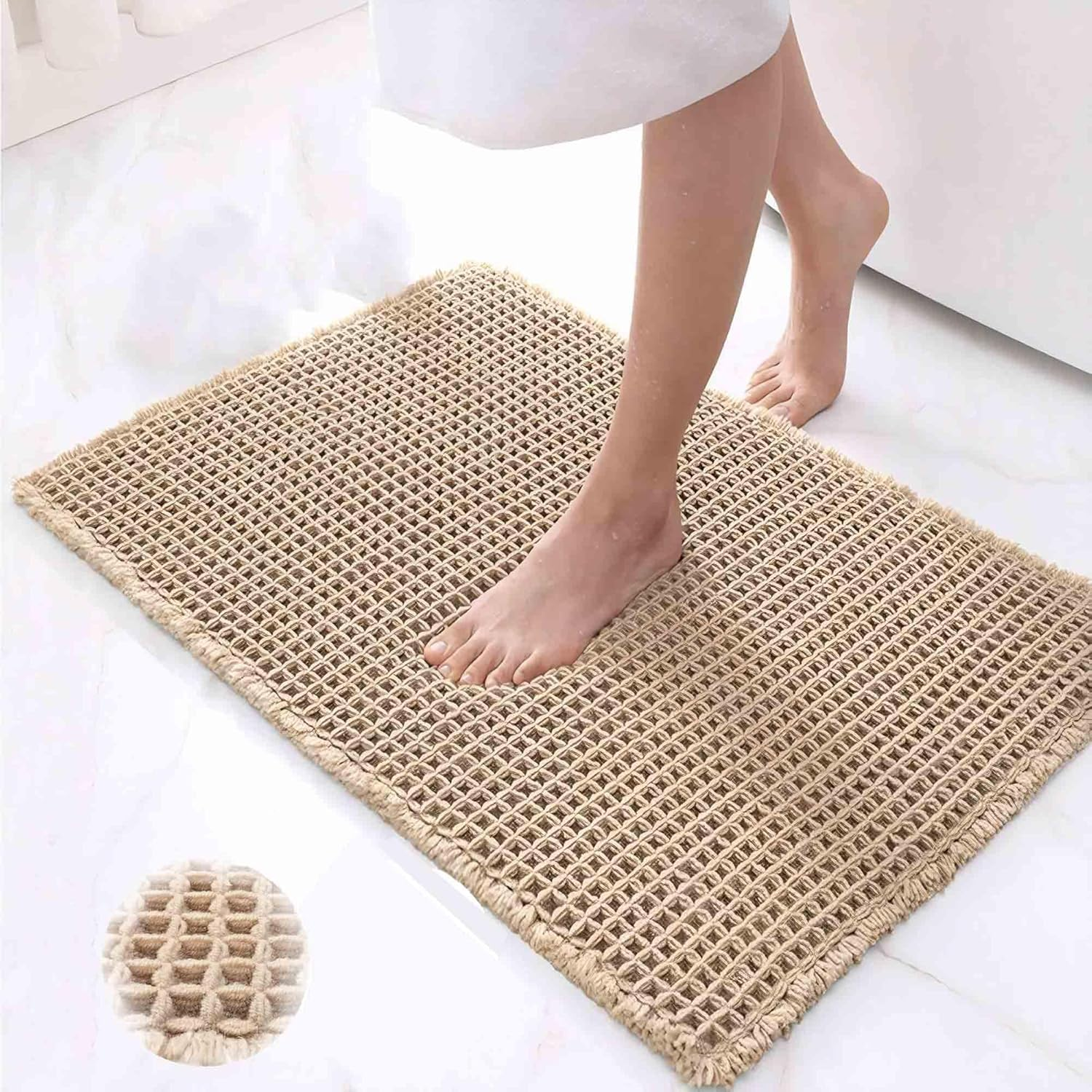 YDCZTYGY Waffle Knit Textured Bath Mat Super Absorbent Washable Quick Dry Non Slip Rug for Bathroom Hallway （61X92Cm） image number 6