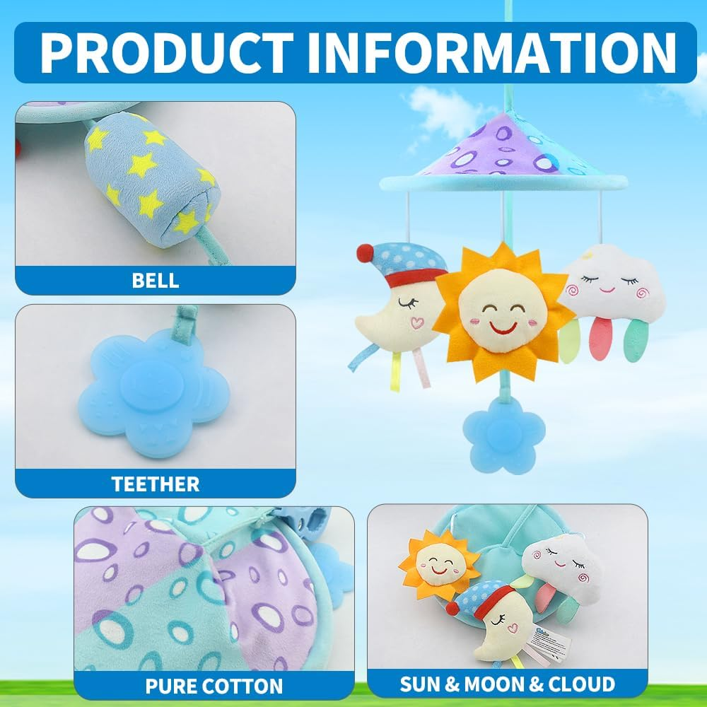 Baby Pram Mobile Toy, Stroller Toys with Soft Rattle for 0 Months+ (Sky) image number 5