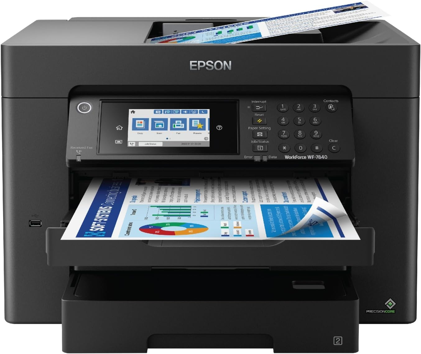 Epson Workforce Pro WF-7840 Wireless All-In-One Wide-Format Printer with Auto 2-Sided Print up to 13" X 19", Copy, Scan and Fax, 50-Page ADF, 500-Sheet Paper Capacity, Works with Alexa, Black, Large image number 4