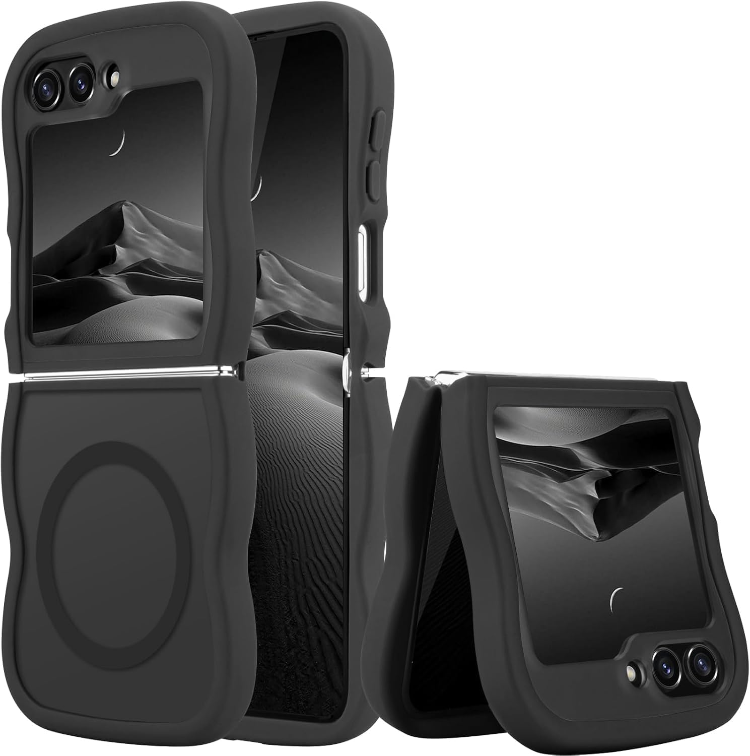 ELEPIK Stronger Magnetic for Samsung Galaxy Z Flip 7 Case, [Non-Slip Grip] [Upgrade Strong Magnetic] Slim Protective Matte Silicone with Curly Wave Edges, Translucent Back, Hotpink