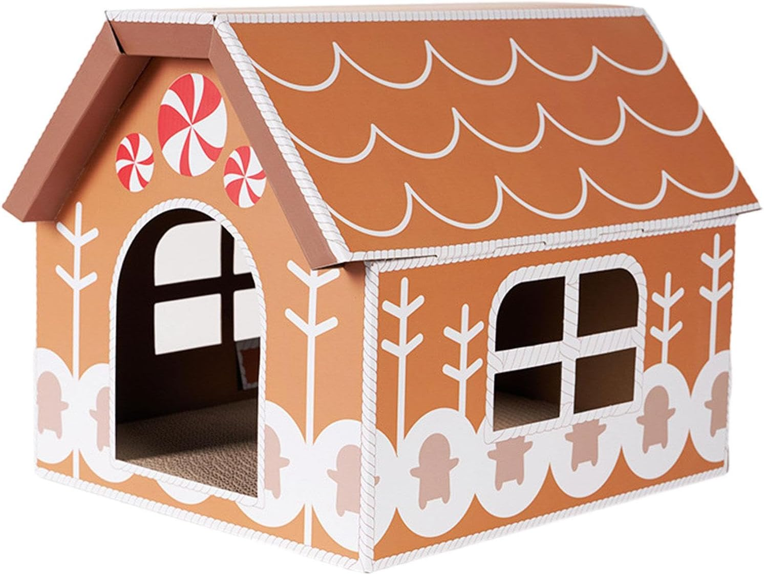 ＫＬＫＣＭＳ Cardboard Cat House Scratcher Holiday Home Decoration for Indoor Cats Scratching Toy Board, Gingerbread image number 1