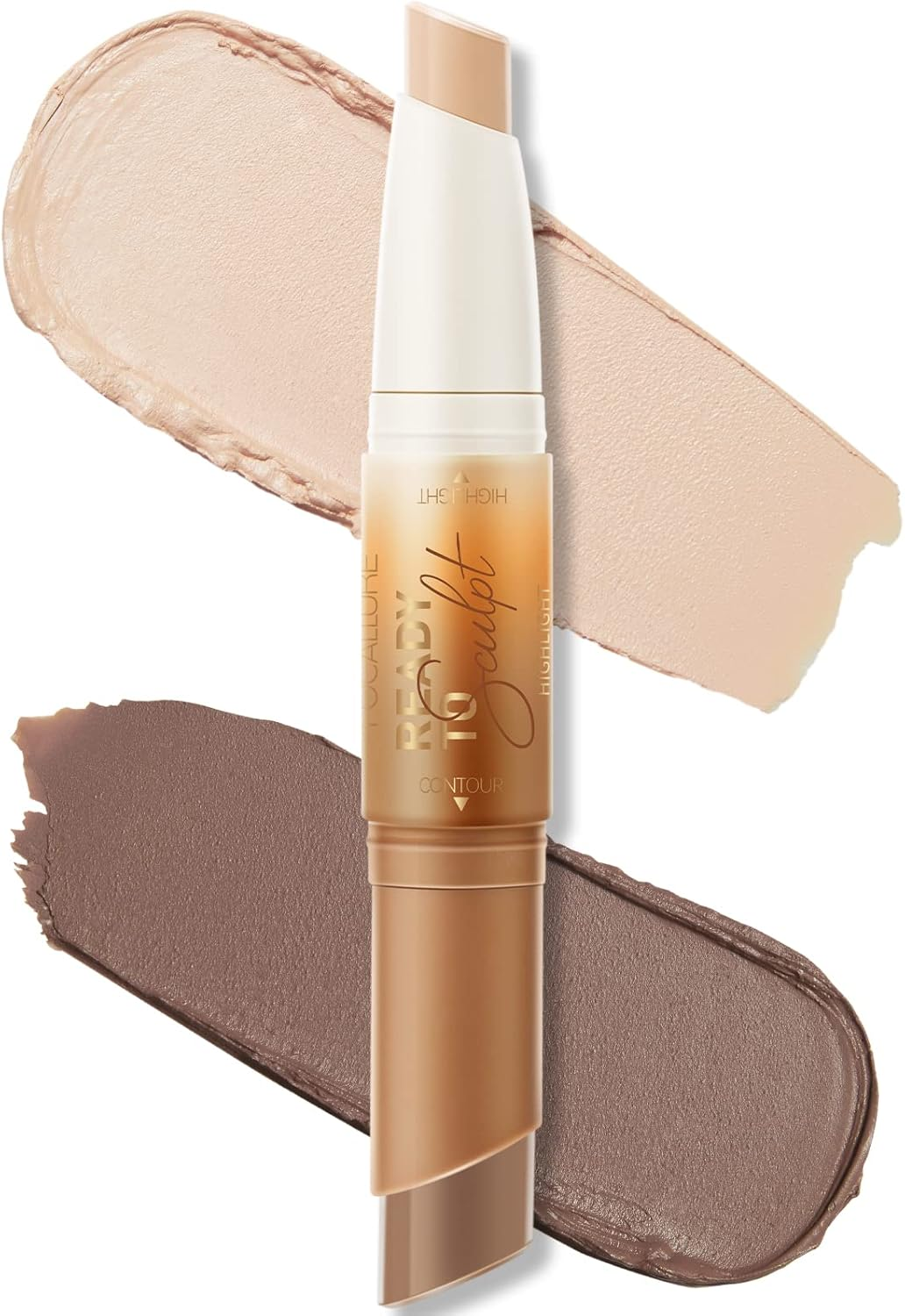 FOCALLURE 2 in 1 Cream Bronzer and Highlighter Stick,Non-Greasy & Non-Drying Contour Pencil,Easy to Create a Natural Matte Finishing,Long Lasting & Waterproof Face Brighten Make up Pen,Custard SAUCE