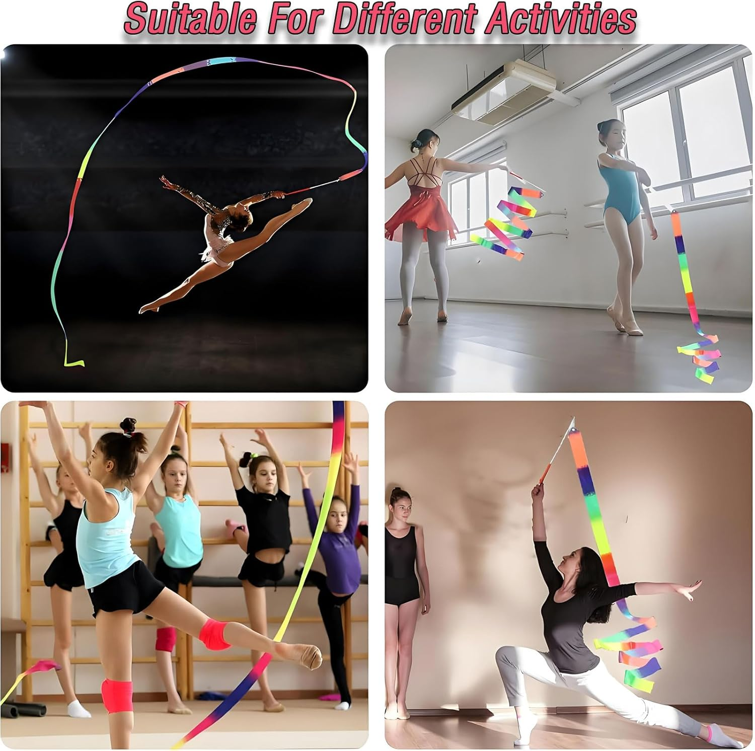 3Pcs 2 Meter/78.74 Inch Gradient Dance Ribbons with Rod,Rainbow Streamers Rhythmic Gymnastics Ribbon, Dancer Ribbons with Twirling Wands for Talent Shows, Artistic Dancing,Gymnastics Dance image number 4