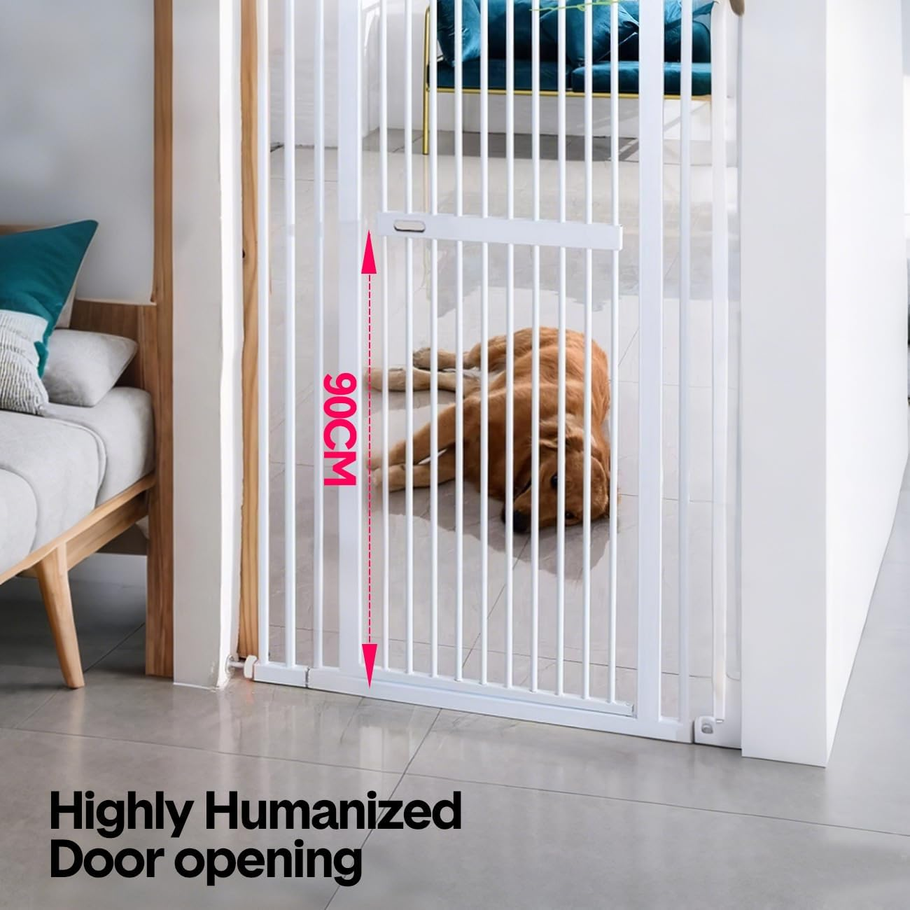 Extra Tall Pet Gate 150Cm | Retractable Pet Safety Gate for Doors, Stairs & Balcony | Adjustable Walk-Through Design with Long Handle | Portable Extension Fence for Dogs L image number 3
