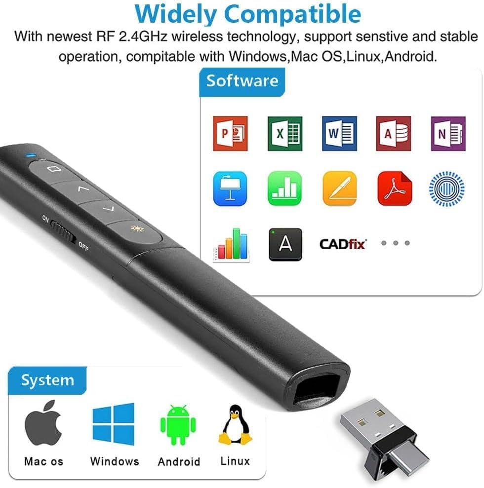Usb/Type-C 2 in 1 Presentation Clicker for Powerpoint, Hyperlink Volume Control Wireless Presenter Remote Presentation Pointer Slide Advancer PPT Clicker for Mac Ipad Computer Laptop image number 3