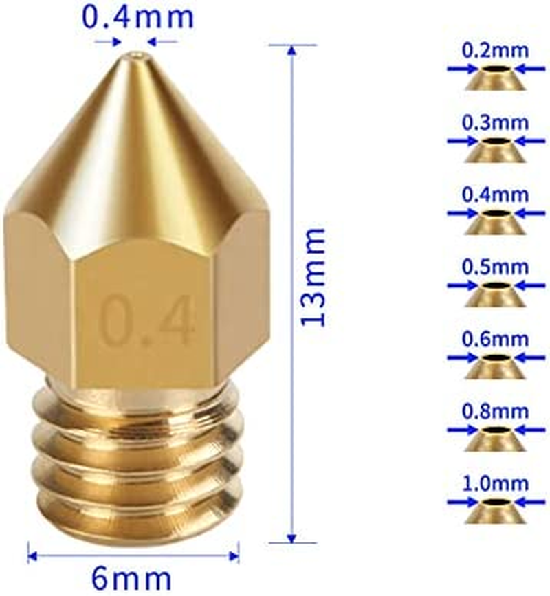 LEOWAY 18 Pcs MK8 Extruder Nozzle 3D Printer Brass Nozzle with 7 Different Sizes (0.2Mm, 0.3Mm, 0.4Mm, 0.5Mm, 0.6Mm, 0.8Mm, 1.0Mm) for 1.75MM MK8 Makerbot, Ender-3 Series/Ender-5 Series/Cr-10 image number 2
