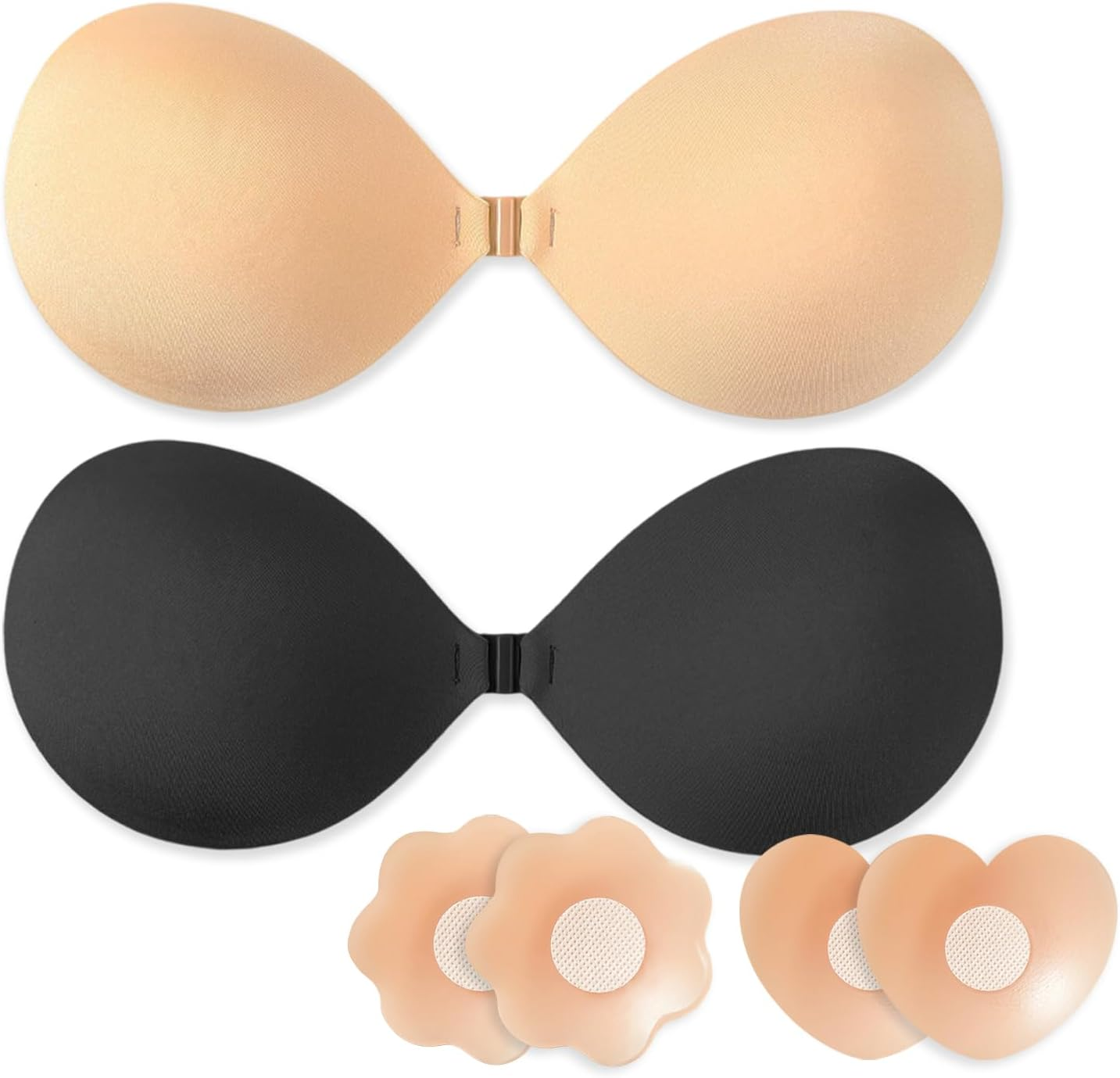 2 Pack Adhesive Push up Bra, Reusable Sticky Bra with Front Clip, Nipple Covers, Strapless Bra for Backless Dresses, Evening Gowns Party Wear image number 3
