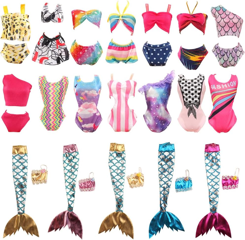 Barwa 4 Swimsuits + Pajamas + 2 Mermaid Dresses + Lifebuoy + Towel + 8 PCS Shoes + 8 Accessories for 11.5 Inch Dolls image number 2