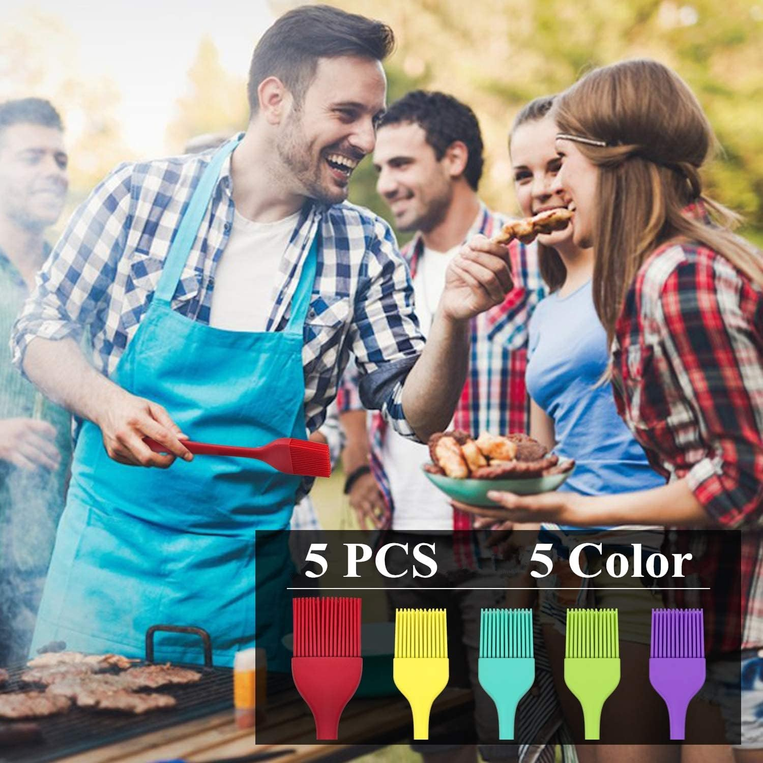 5 Pack Silicone Basting Brush Set, Heat Resistant Pastry Brushes Spread Oil Butter Sauce for BBQ Grill Barbeque Kitchen Baking Cooking Pastries - 1 Large & 4 Small image number 6