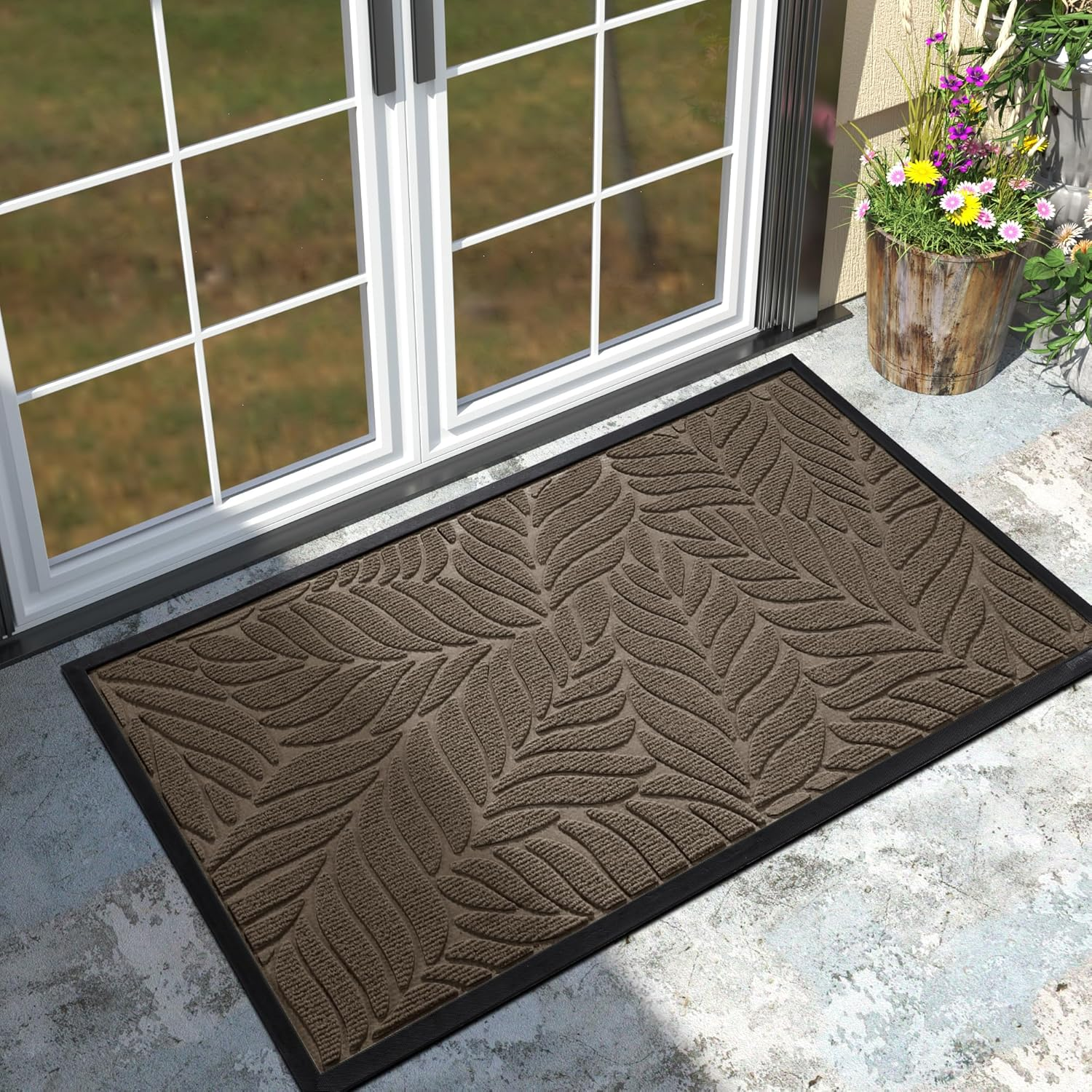 Yimobra Door Mat outside Entrance, All-Season Waterproof Indoor Outdoor Doormat, All-Weather Non-Slip Welcome Mats for Front Door, Low Profile, Patio Porch, 29.5X17, Grey