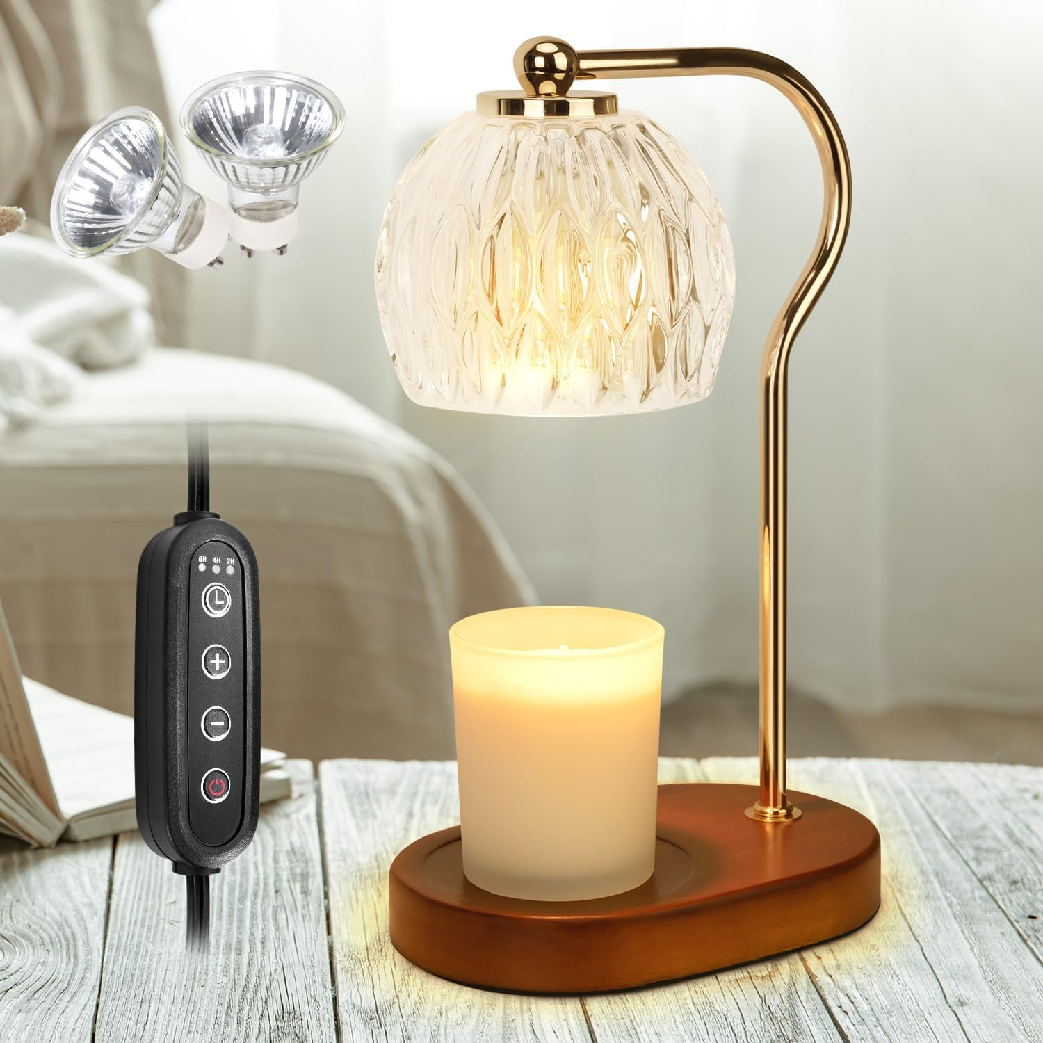 Soilsiu Candle Warmer Lamp with Timer, Dimmable Candle Lamp for All Scented Candles, Candle Warmer with 2 X 50W Bulbs for Home Decor Winter (Brown)