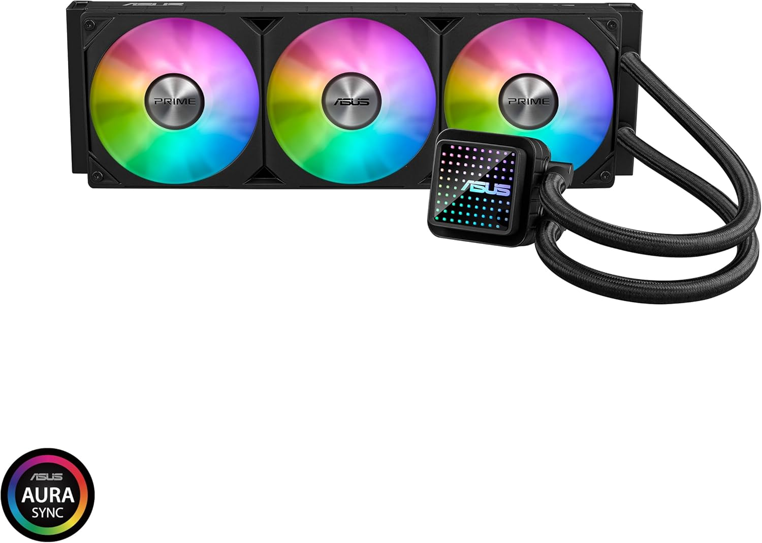 ASUS Prime LC 360 ARGB All-In-One CPU Liquid Cooler with Specially Designed CPU Contact Area & Finned Channels, Water Block with Infinity Mirror Lens Options, Pre-Installed ARGB Fans and Aura Lighting image number 3