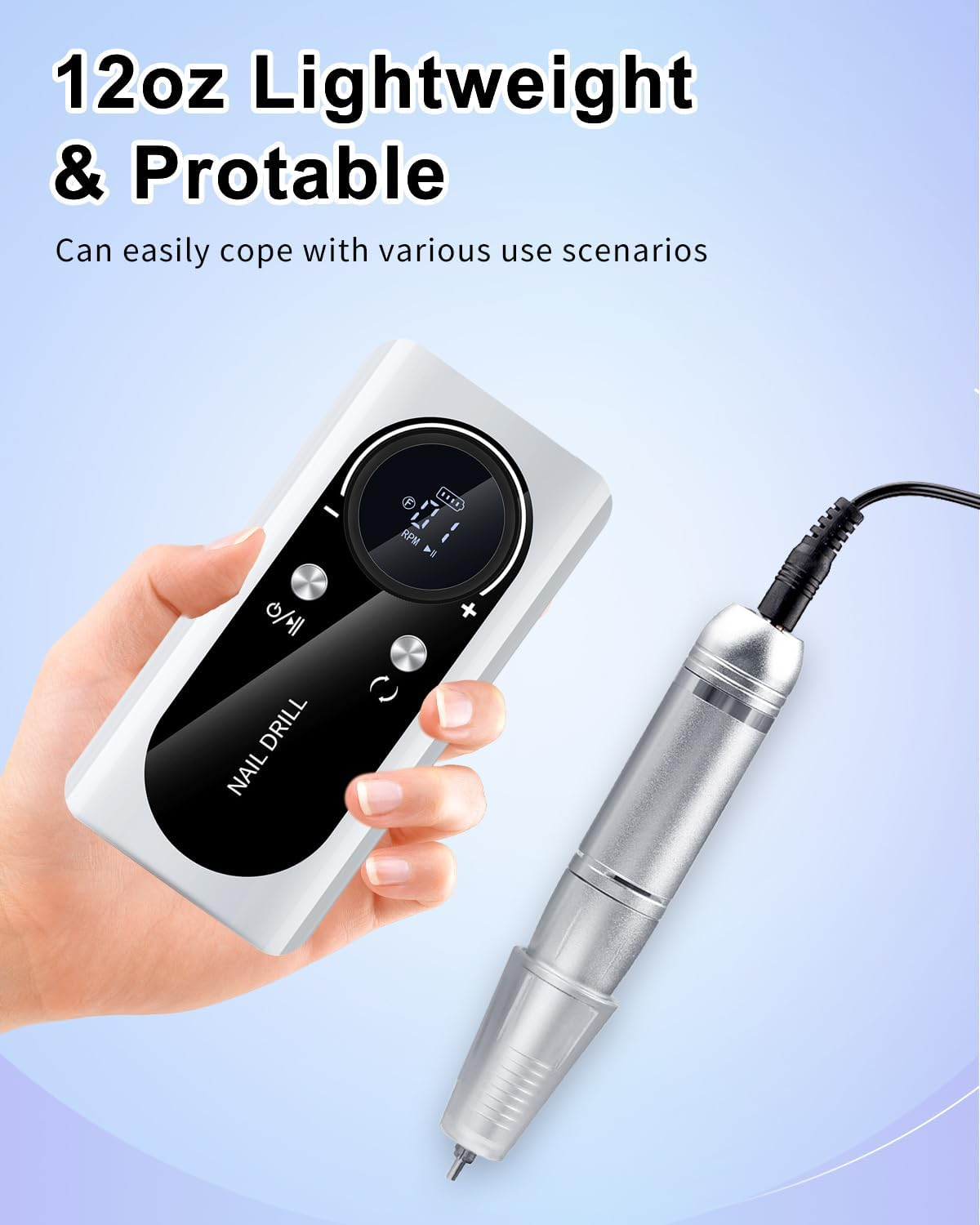 Cozyzen Cordless Nail Drill Professional: 45000 RPM Rechargeable Electric Nail File Kit, Portable & Low Noise for Acrylic, Gel Nails, Manicure & Pedicure - Salon & Home Use image number 5