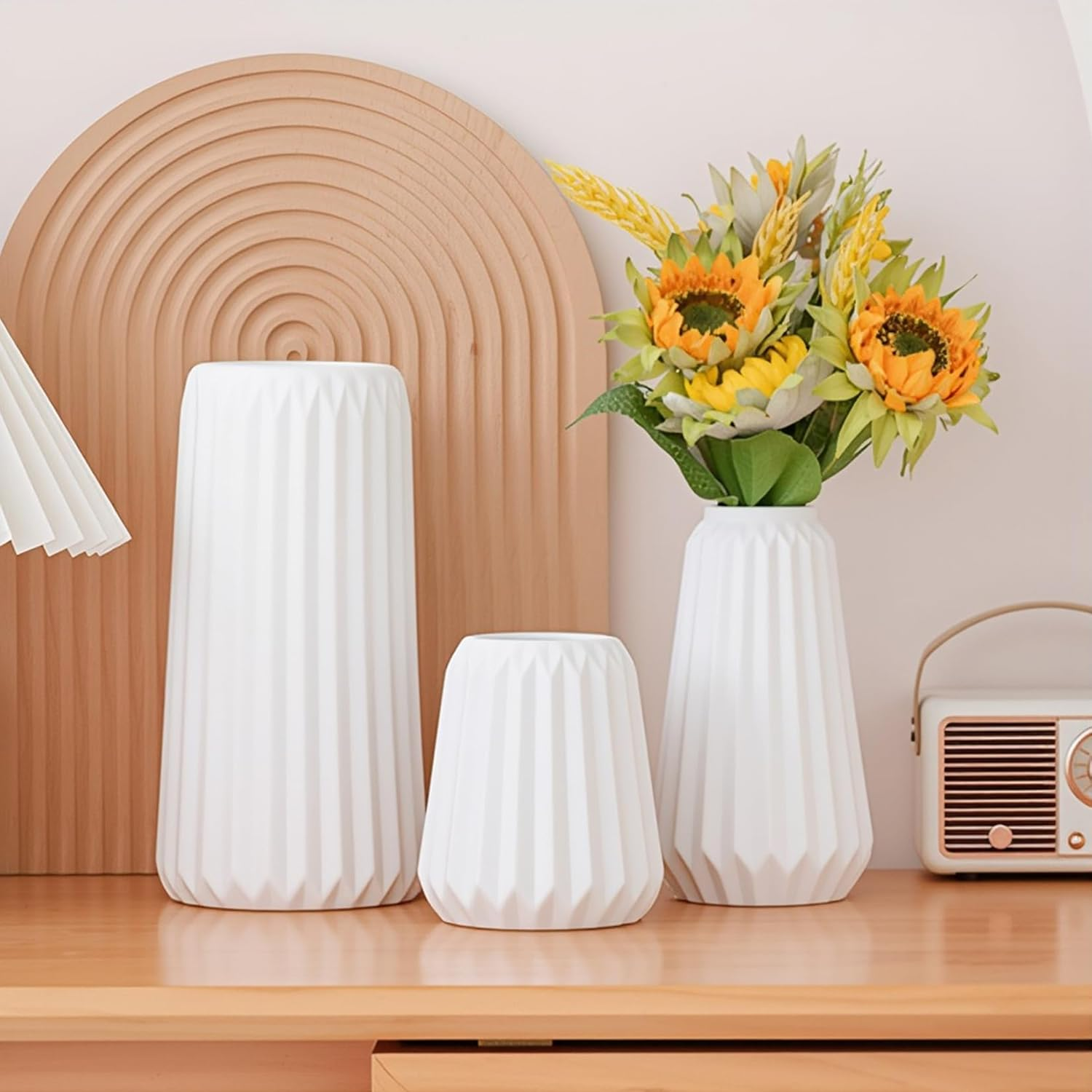 Ceramic Vases Set of 3, White Flower Vases for Home Decor, Modern Boho Farmhouse Style Centerpieces for Wedding, Table, Shelf, Office Decorations image number 5