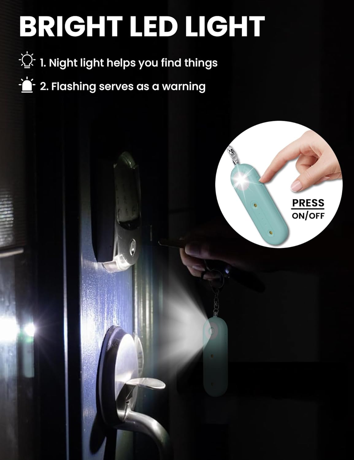 ROTOPATA Personal Safety Alarm Keychain for Women, Rechargeable 130DB Loud Emergency Self Defense Key Chain Siren with LED Strobe Light for Elderly Traveling College Essentials (Light Blue) image number 3